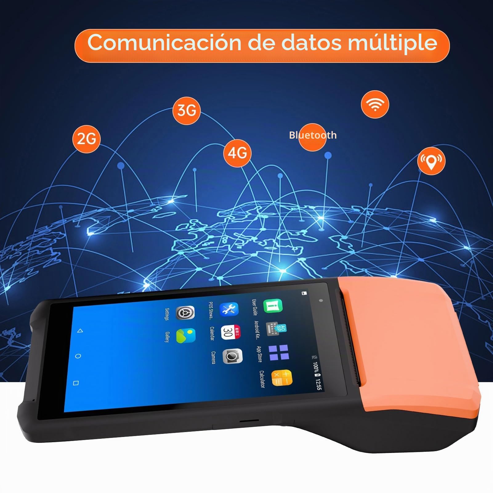 Terminal PDA Compacto 11.0 con Impresora Térmica, Cámara de 2 Megapíxeles, POS Portátil para Inventario Minorista, Escáner de Pago Restaurante con Pantalla Táctil Portátil 5,5" para (Enchufe