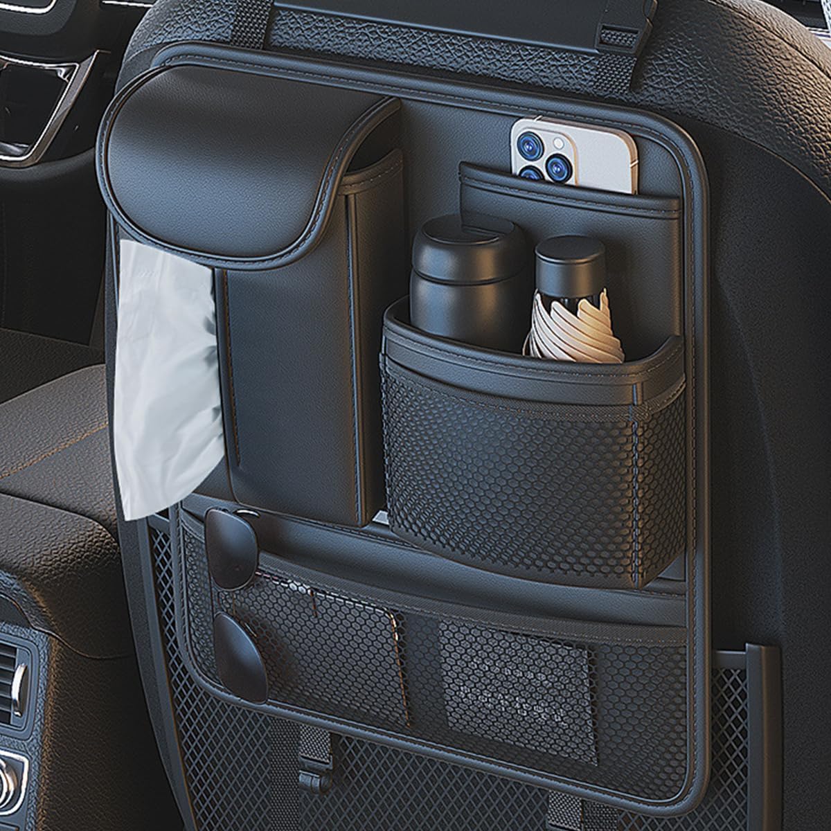 Car Seat Back Organizer for Audi Q4 e tron 2021-2028, Kick Mats Protector with Touch Screen Tablet Holder Multi-Pocket Travel Storage Bag 2 Pack
