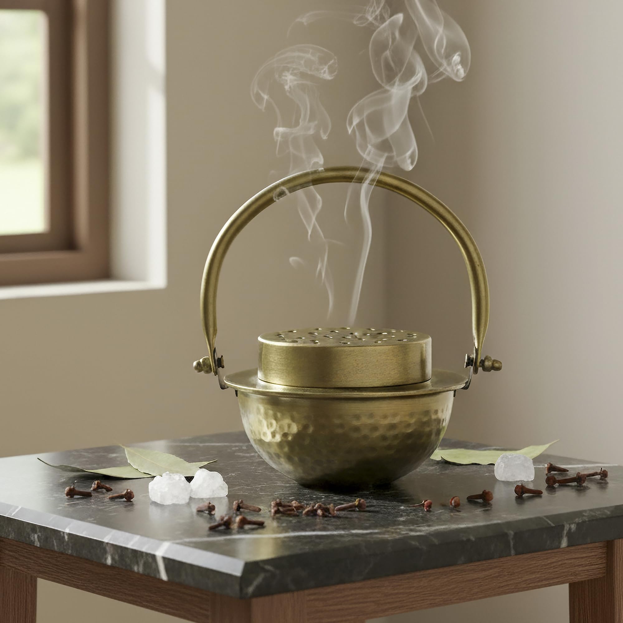 Manor House Pure Iron Dhoop Dani with Handle | Traditional Sambrani Loban Incense Burner | Smoke Vent Lid Dhoop Holder for Pooja, Meditation, Home Temple, Yoga & Spiritual Use (Small)