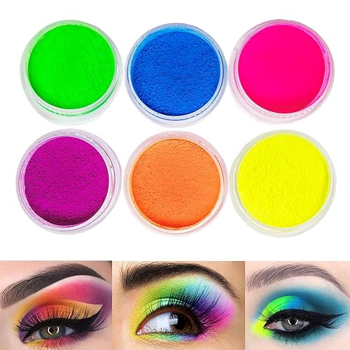 FindinBeauty Sombra de ojos en polvo con pigmento de neĂłn, luz negra, 6 colores mixtos brillantes, pigmentos de sombra de ojos, fluorescente, mate, FindinBeauty Sombra de ojos en polvo con pigmento de neĂłn, luz negra, 6 colores mixtos brillantes, pigmentos de sombra de ojos, fluorescente, mate,