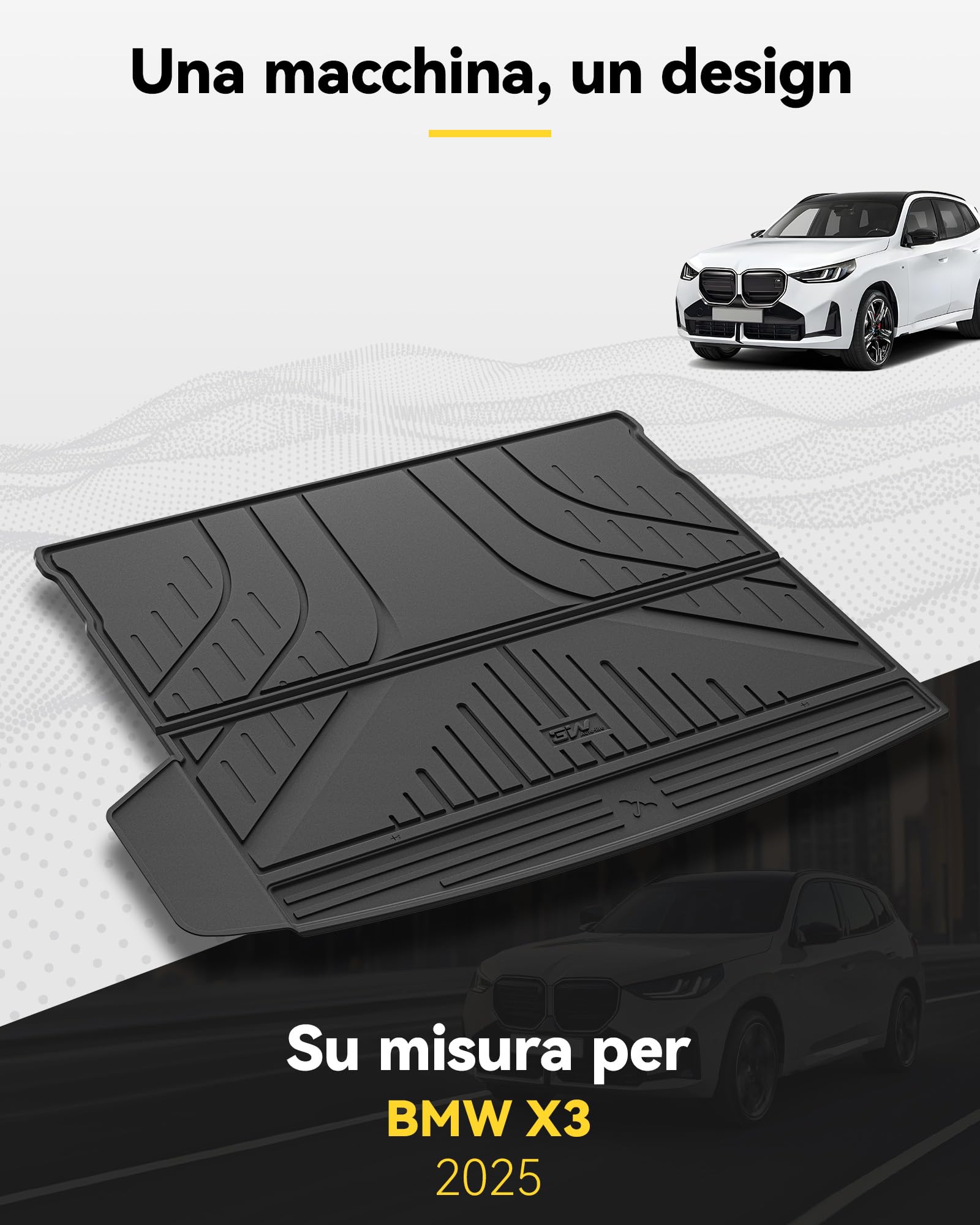 3W Tappetino per Bagagliaio Compatibile con BMW X3 G45 2025-2026(non per PHEV), Impermeabile e Facile da Pulire, Tappeto su Misura per la Protezione Posteriore in Thorex™, Vasca Baule Resistente