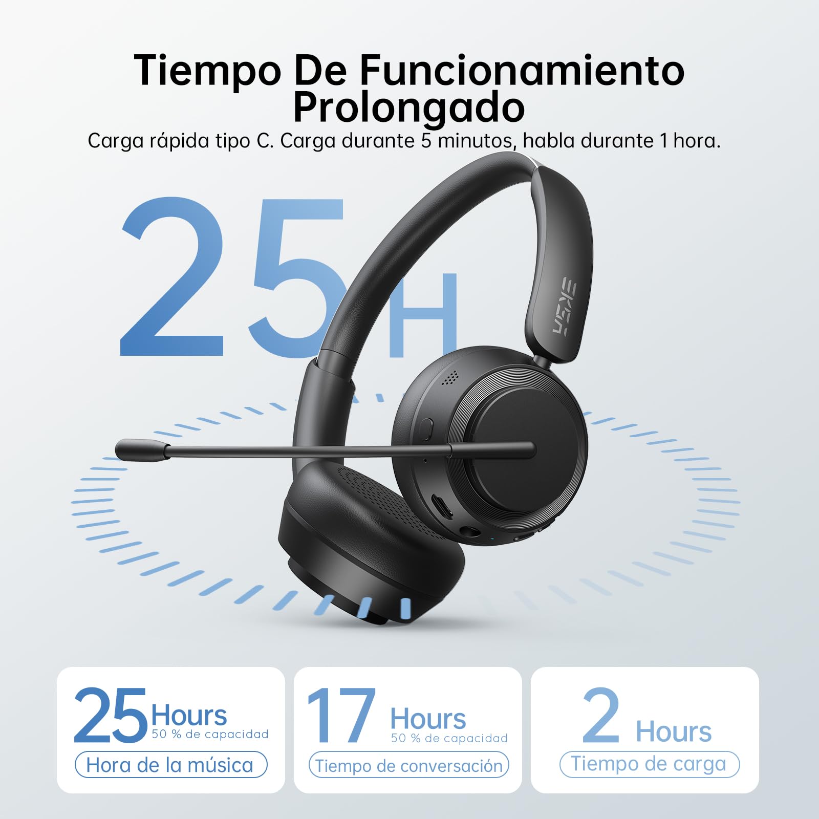 EKSA H35 Auriculares Bluetooth, Cascos Inalámbricos con Micrófono, [25H Batería y 169 g ], Auriculares con Cancelación de Ruido ENC AI, Wireless Headset PC, para Teletrabajo/Cell Center/Oficina