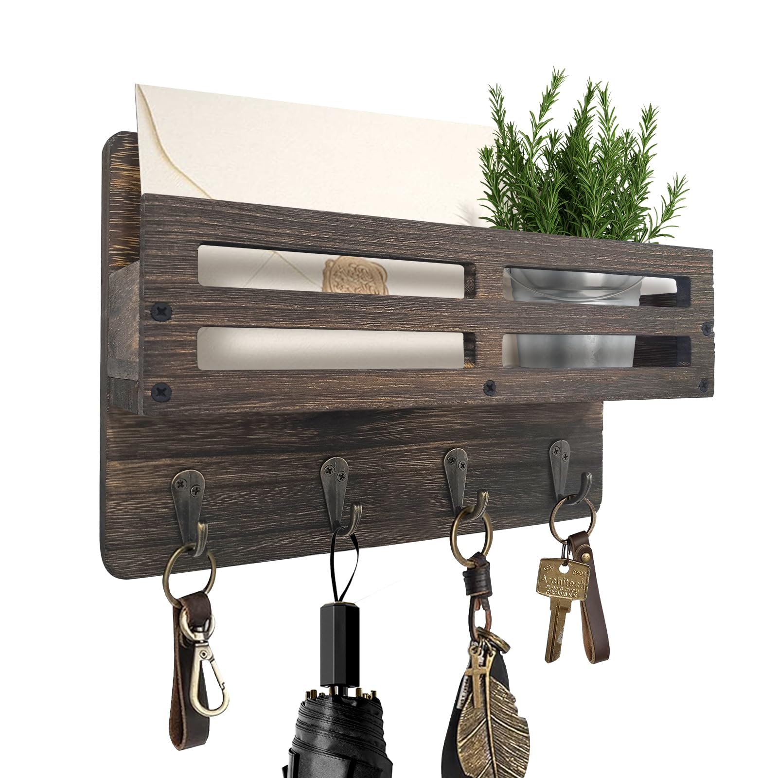 Black Key Holder Wall Mount with Drawer & Mail Slot -10
