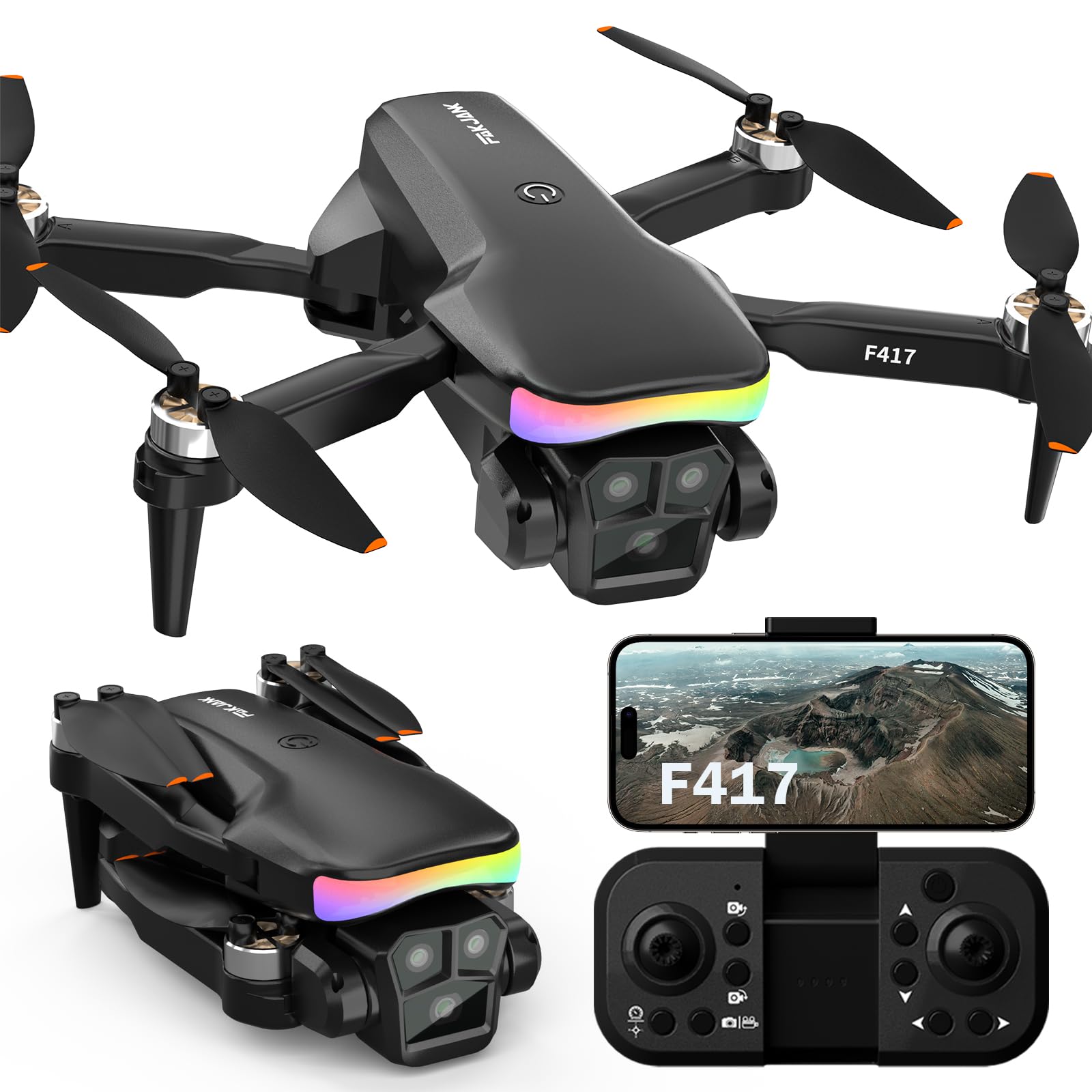 Drone con Telecamera 1080P per Adulti Principianti Luce LED Colorata, Drone FPV Quadricottero per Esterni con Trasmissione WiFi,Mantenimento Dell'altitudine,Tap Fly Controllo Gestuale,Flip 3D