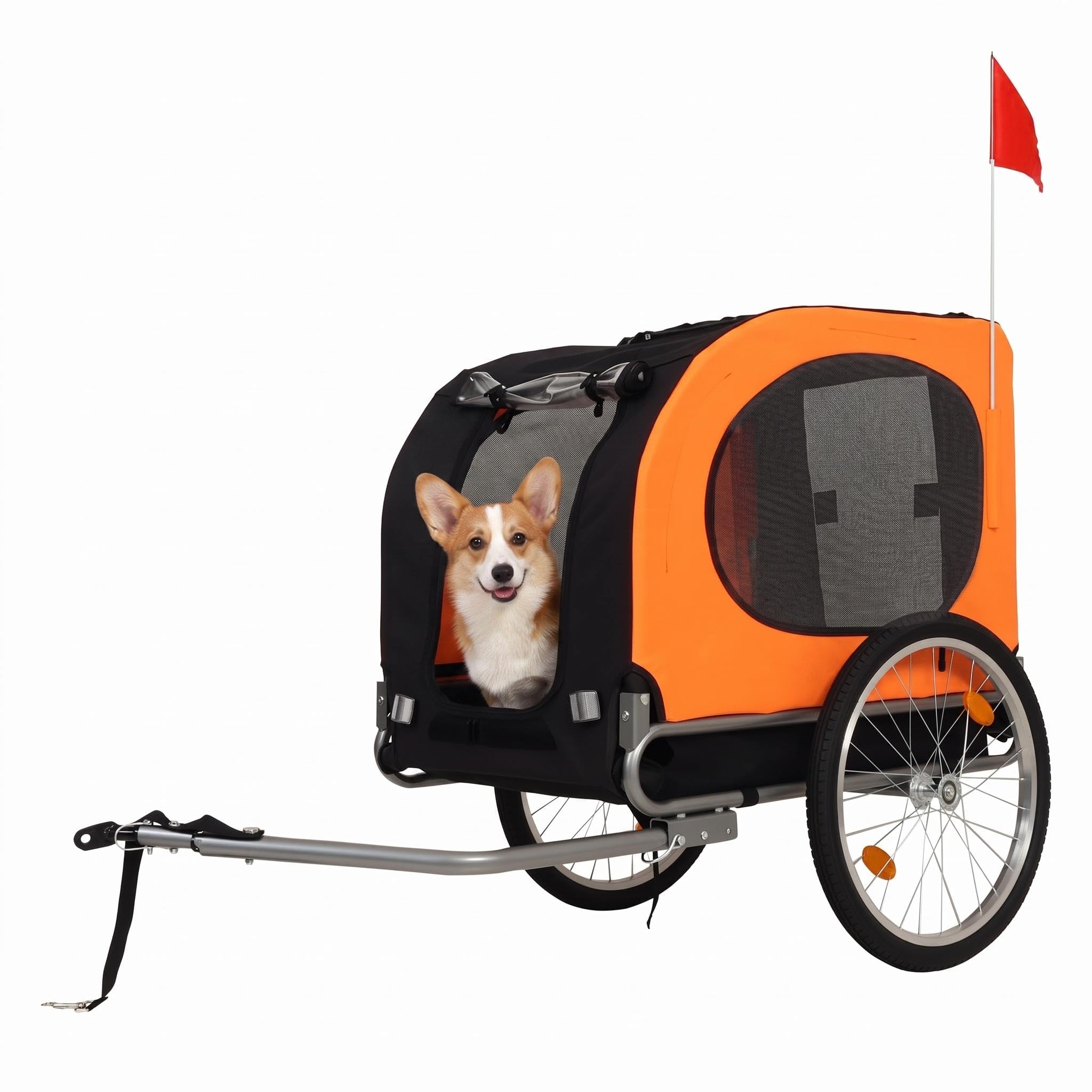 Folding Dog Bike Trailer, Pet Bicycle Trailer with Heavy Duty Steel Frame, 40 kg Capacity, Quick Release Wheels, Universal Bike Coupler, 600D Oxford Cover and Mesh Windows for Small Medium Dogs