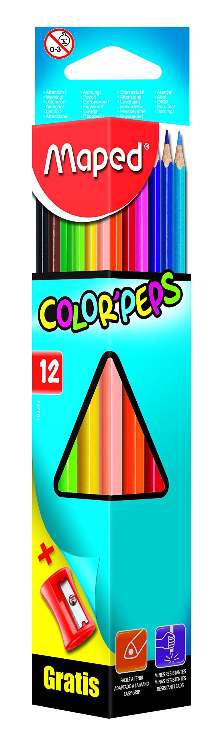 Maped Helix USAMaped Color'Peps Triangular Colored Pencils & Vivo Pencil Sharpener, Assorted Colors, Pack Of 13 (183213)