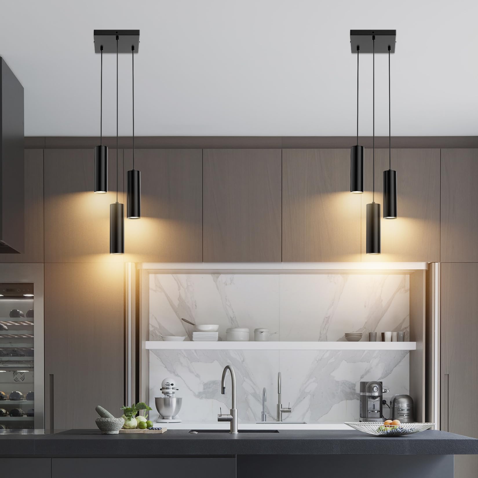 Klighten Suspension Luminaire Cylindre GU10, Lampe Suspension 3 Sopts Moderne pour Salon Chambre Cuisine Table à Manger, Hauteur Réglable, Noir, Ampoule non Incluse