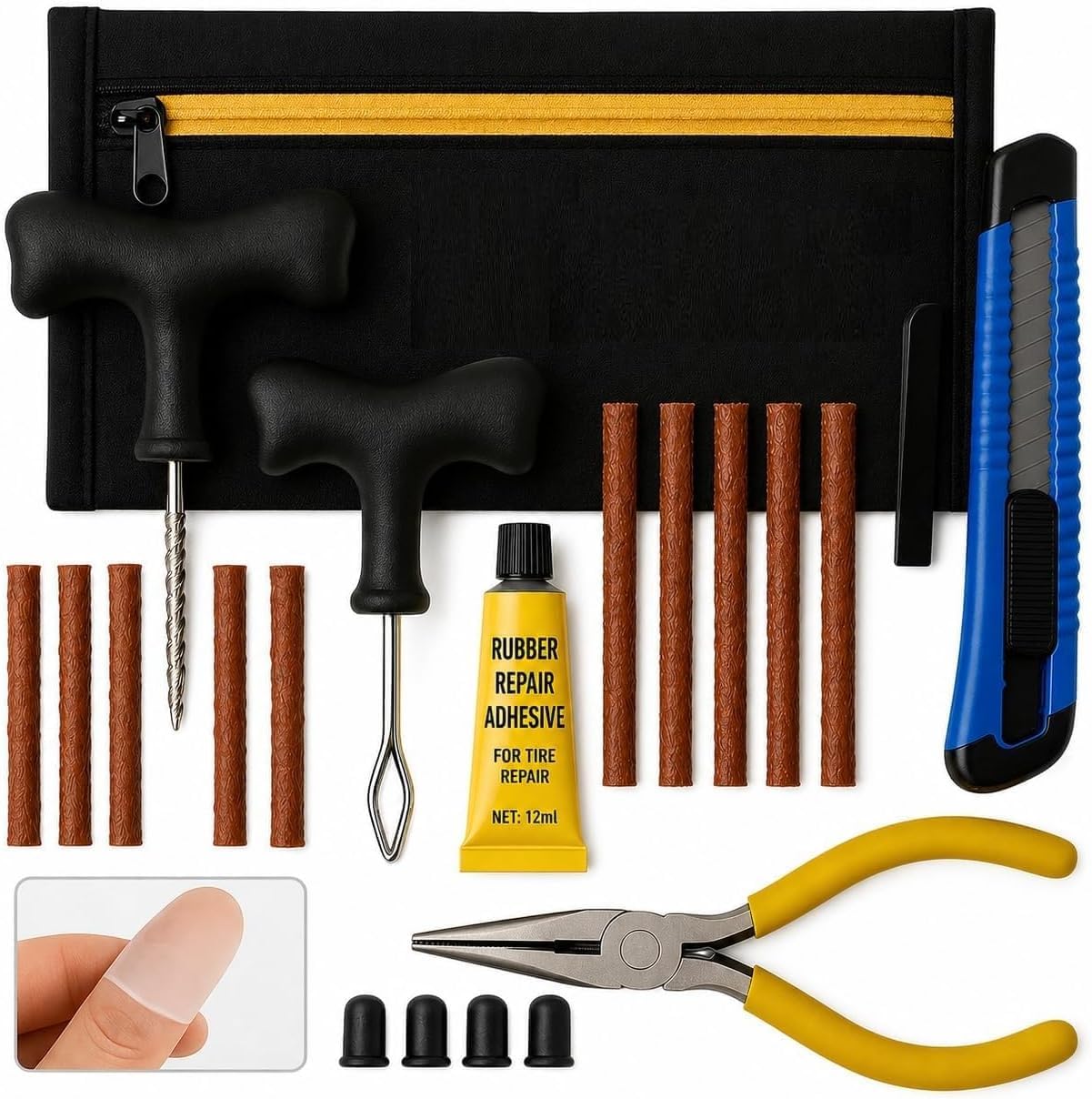 Tubeless Tyre Puncture Repair Kit Portable Flat Tire Puncher Fixing Box, Black