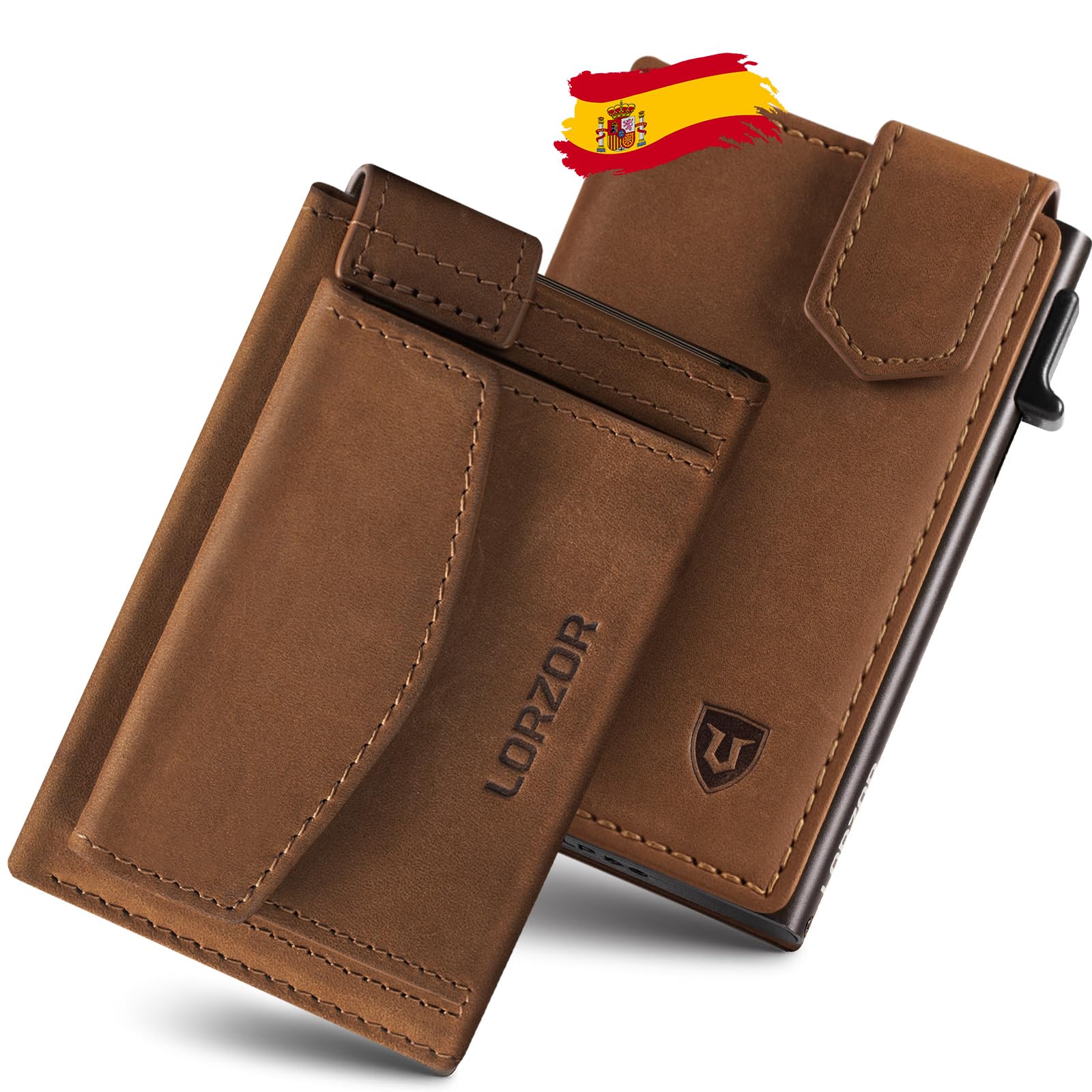 LORZOR Cartera Tarjetero Hombre con Monedero XXL, Carteras para Hombre Pequeñas con Cierre Magnético, Billetera Piel con Bloqueo RFID, Wallet Pop-up, Capacidad para 10 Tarjetas