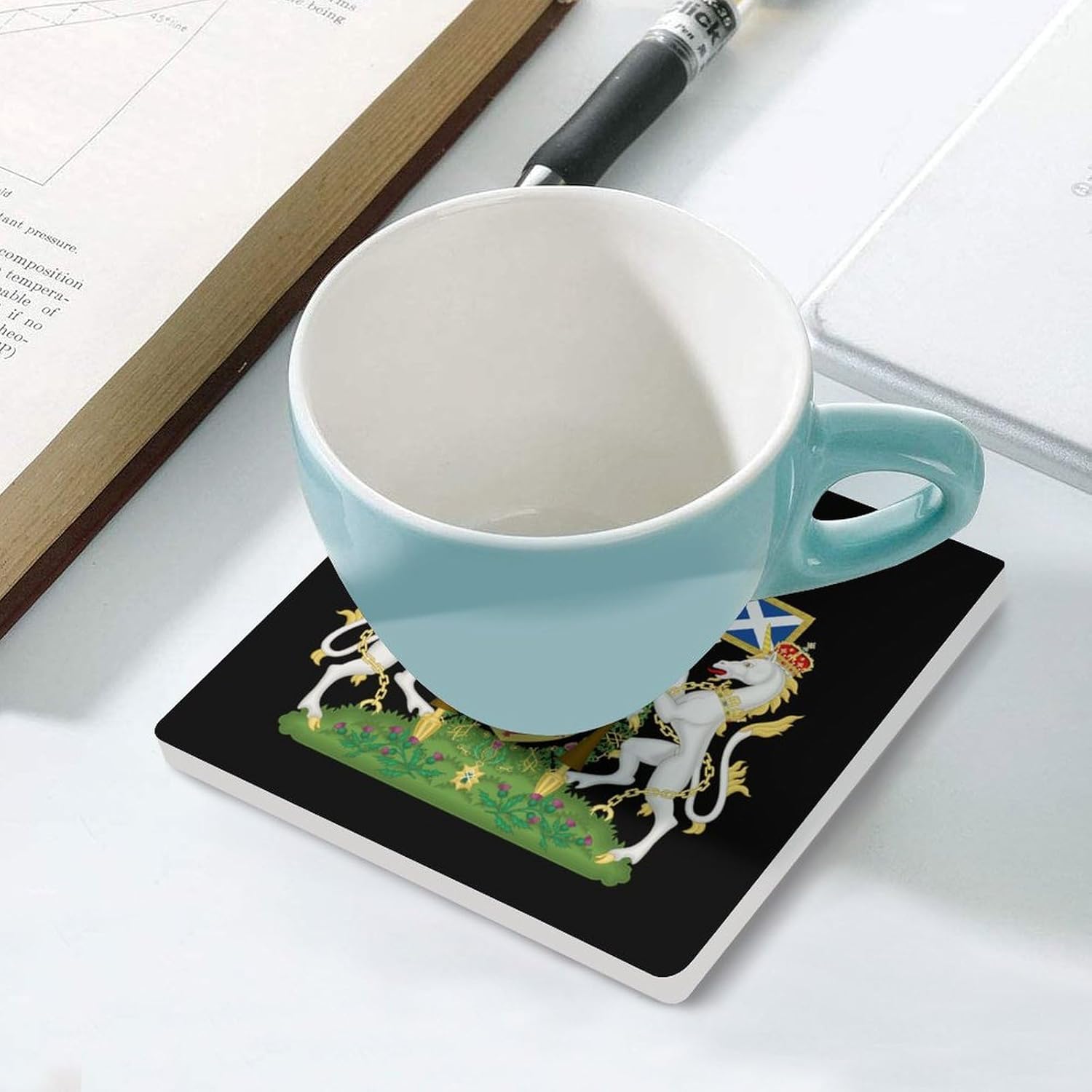 Coat Arms of Kingdom of Scotland Funny Ceramic Coasters for Drink Absorbent Cup Holders Tabletop Protection