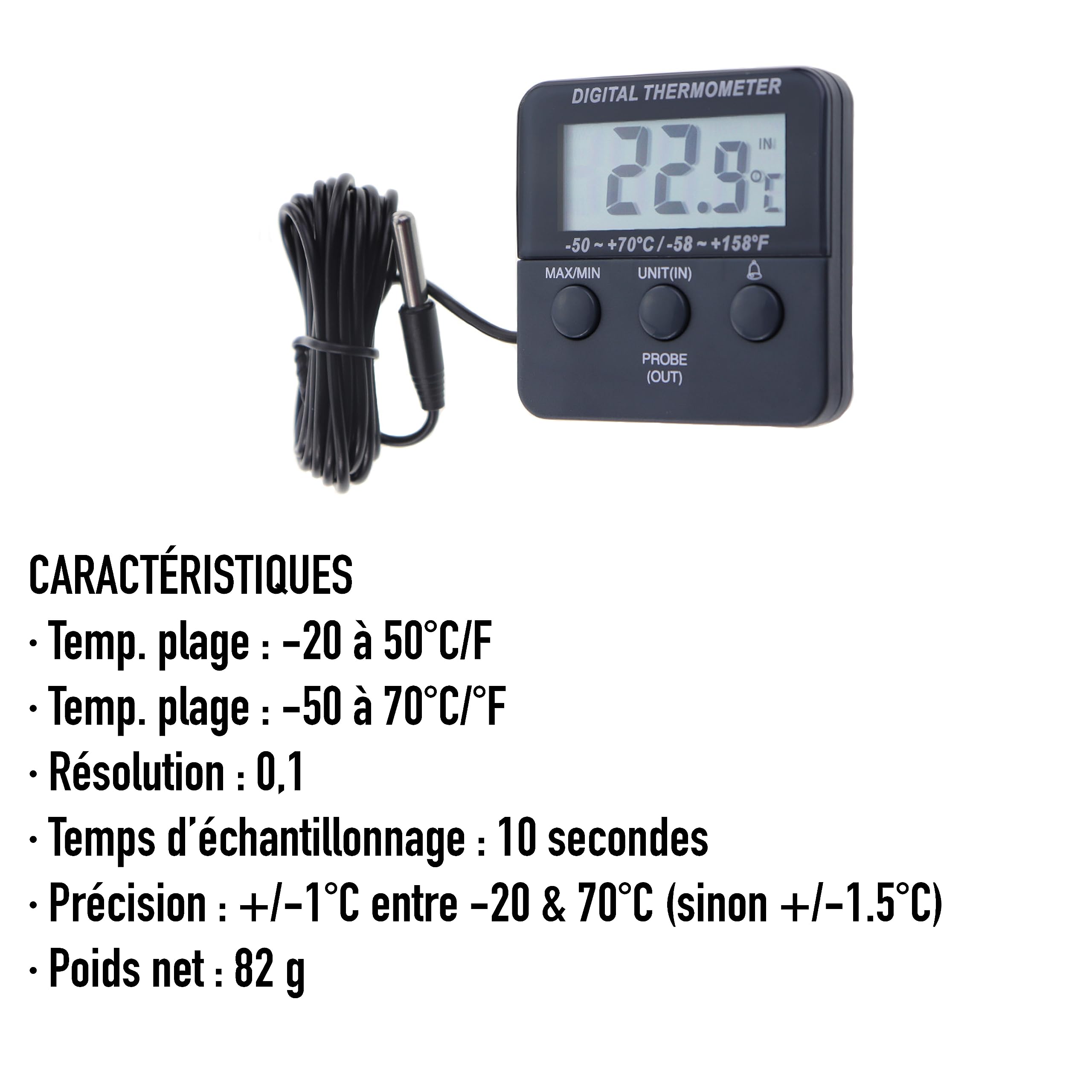 Thermomètre numérique calibré pour réfrigérateur/congélateur avec certificat d'étalonnage à 2 points traçable
