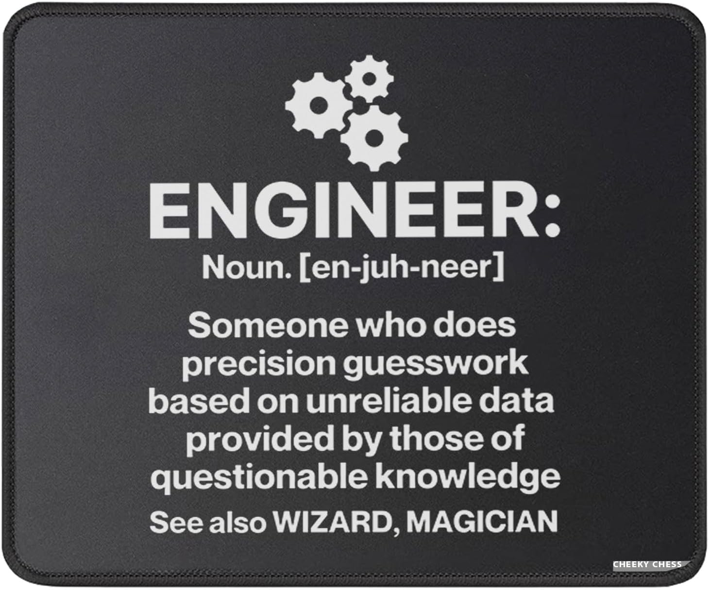 Engineer Definition Mouse Pad - Funny Engineering Mechanical Civil Gift Mousepad - Mouse Mat for Desk 9.5 in, Medium, Black