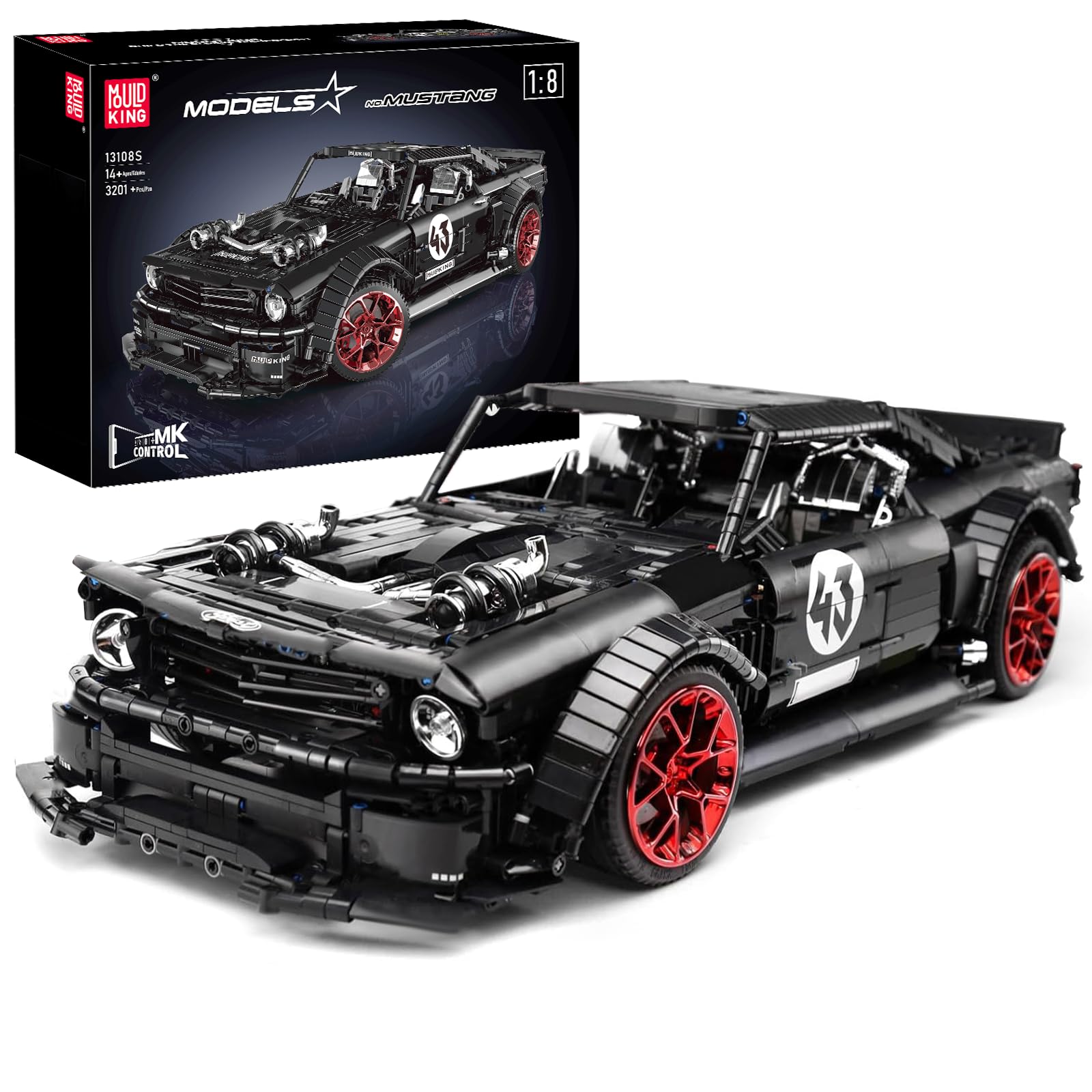 Mould King 13108N Sports Car Building Block Kit, Classic Race Vehicle Model Sets, DIY Construction Toy for Adults, (3201 Pieces, Static Version, No Motor)