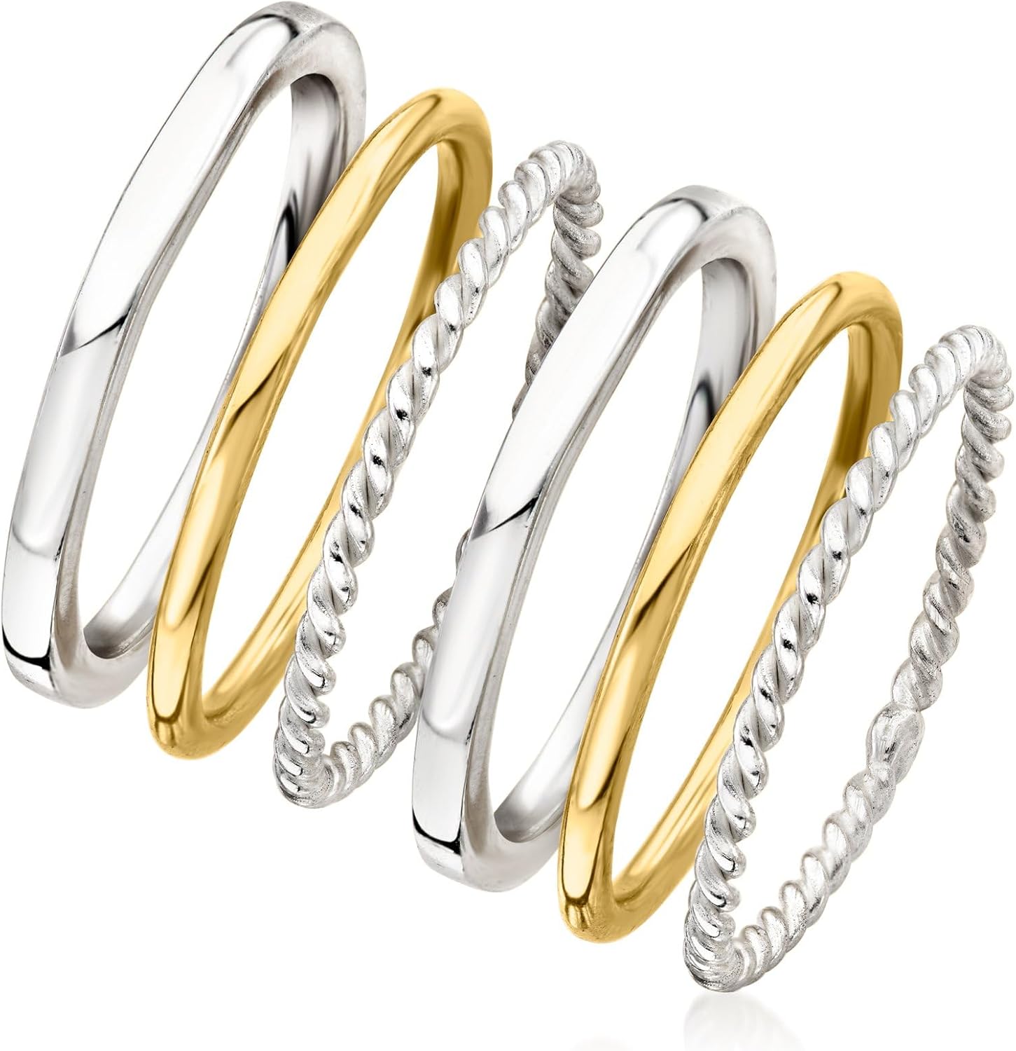 Ross-Simons Sterling Silver and 18kt Gold Over Sterling Jewelry Set: 6 Stackable Rings