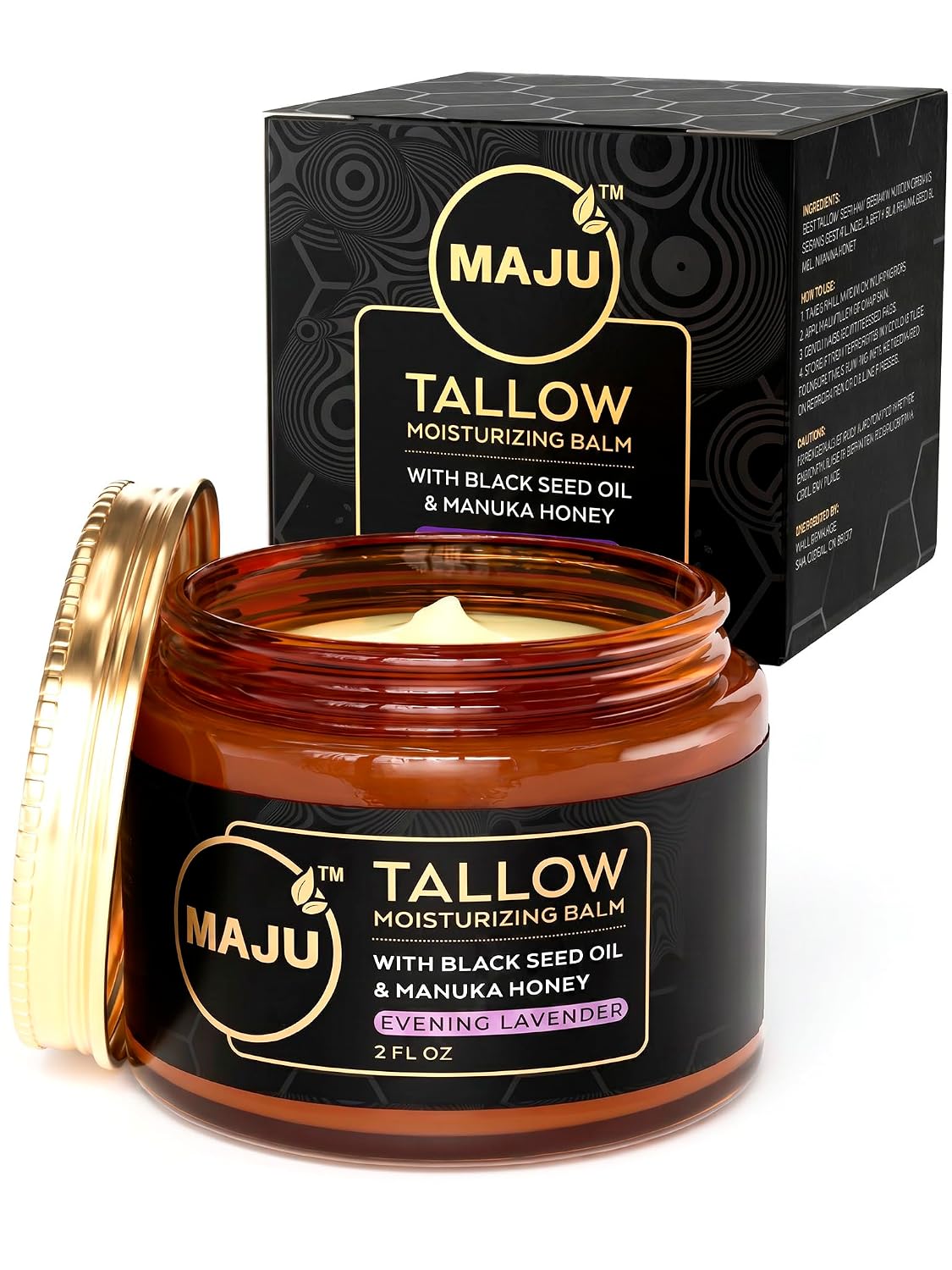 MAJU Tallow Honey Balm, Evening Lavender (2 oz), Grass Fed Beef Tallow for Skin with Organic Black Seed Oil, Manuka Honey and Organic Beeswax, Skin and Face Moisturizer for Deep Hydration
