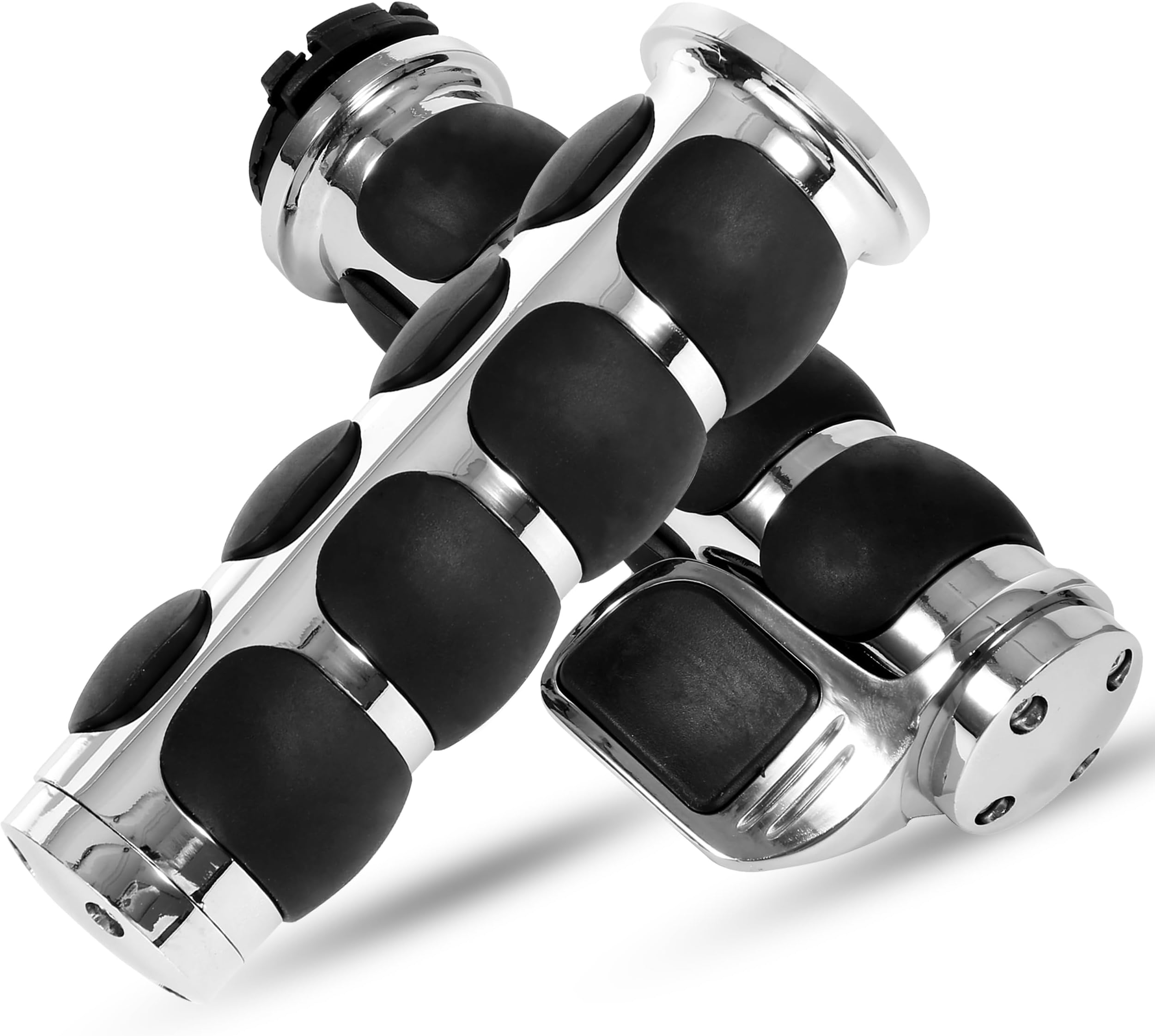 INNOGLOW Motorcycle Hand Grips 1" Universal Non-Slip Handgrips Handlebar Grips with Throttle Assist Chrome Black Aluminum Rubber for Harley Kawasiki Suzuki Cruisers