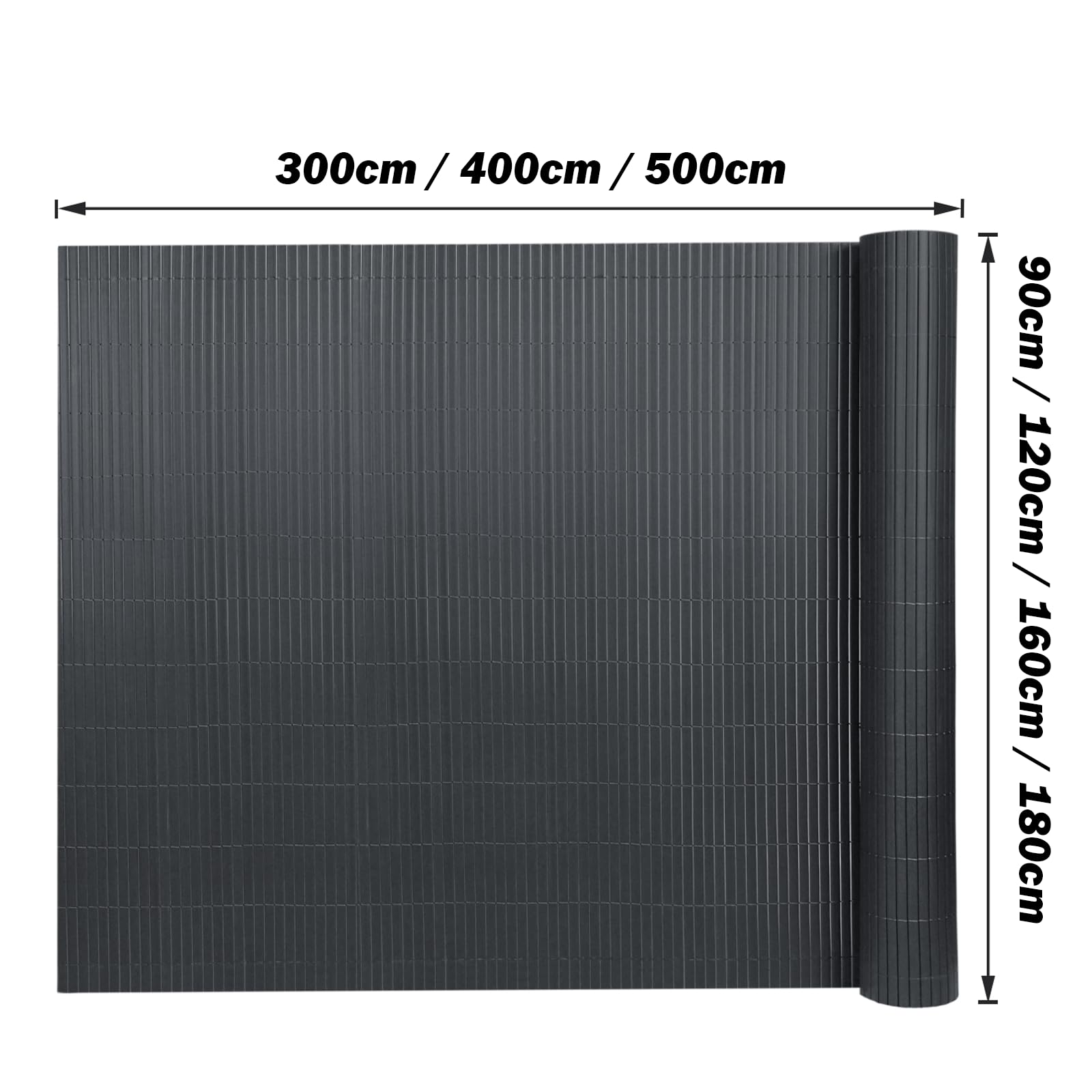 Froadp 160x500cm Mata Prywatna Wiatrochronna PCV z Opaskami Kablowymi Ogrodzenie Prywatne z Imitacji Bambusa z Wzmocnionymi Listwami Ogrodzenie Prywatności Balkonu do Tarasu Ogrodowego (Antracyt)