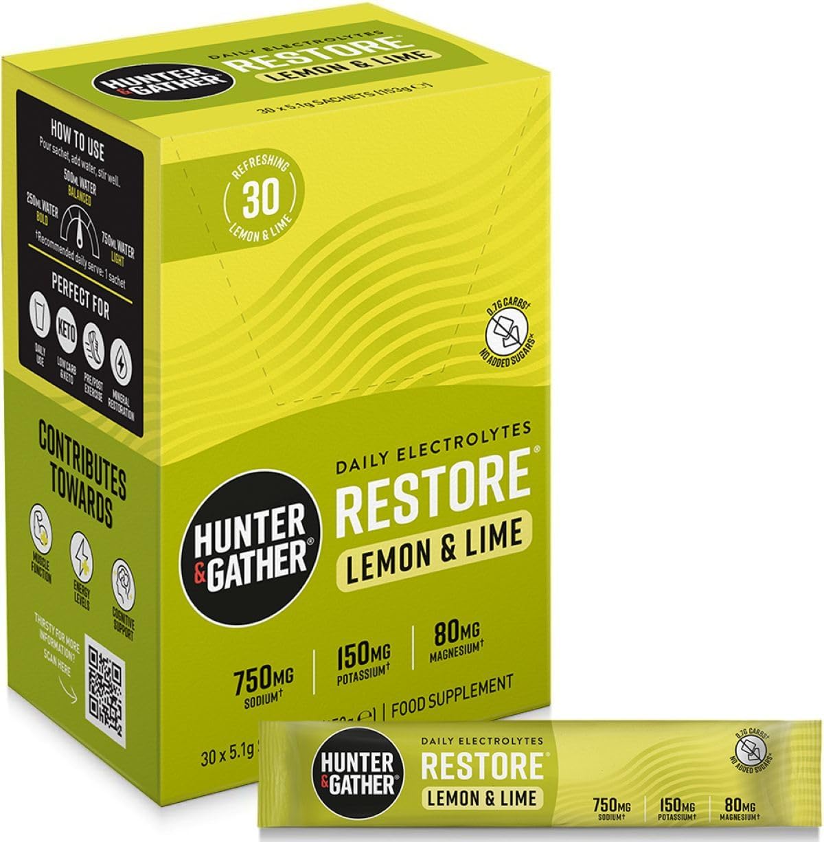 Hunter & Gather Restore Electrolytes Sachets x 30, with Natural Monk Fruit