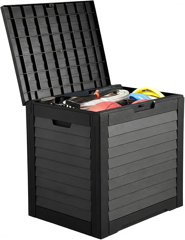35 Gallon Outdoor Storage Box | Waterproof Resin Deck Box and Package Delivery with Lockable Lid for Patio Furniture Cushions, Pool Accessories, Garden