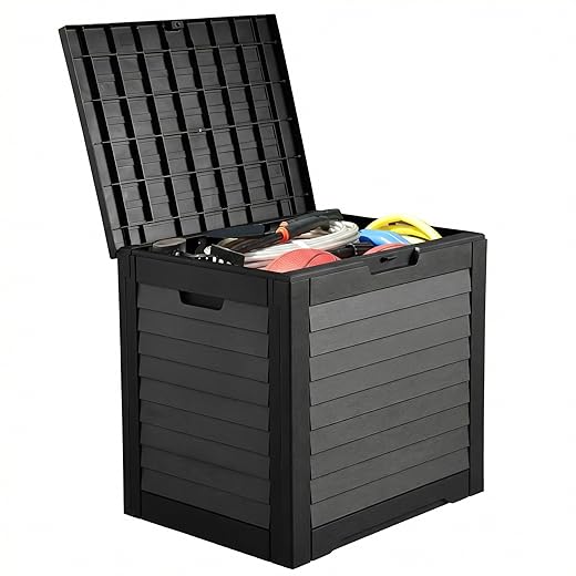 YITAHOME 35 Gallon Outdoor Storage Box, Waterproof Resin Deck Box and Package Delivery with Lockable Lid for Patio Furniture Cushions, Pool Accessories, Garden Tools, Black