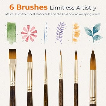 Nicpro 6Pcs Travel Watercolor Brushes Set, Professional Paint Brush