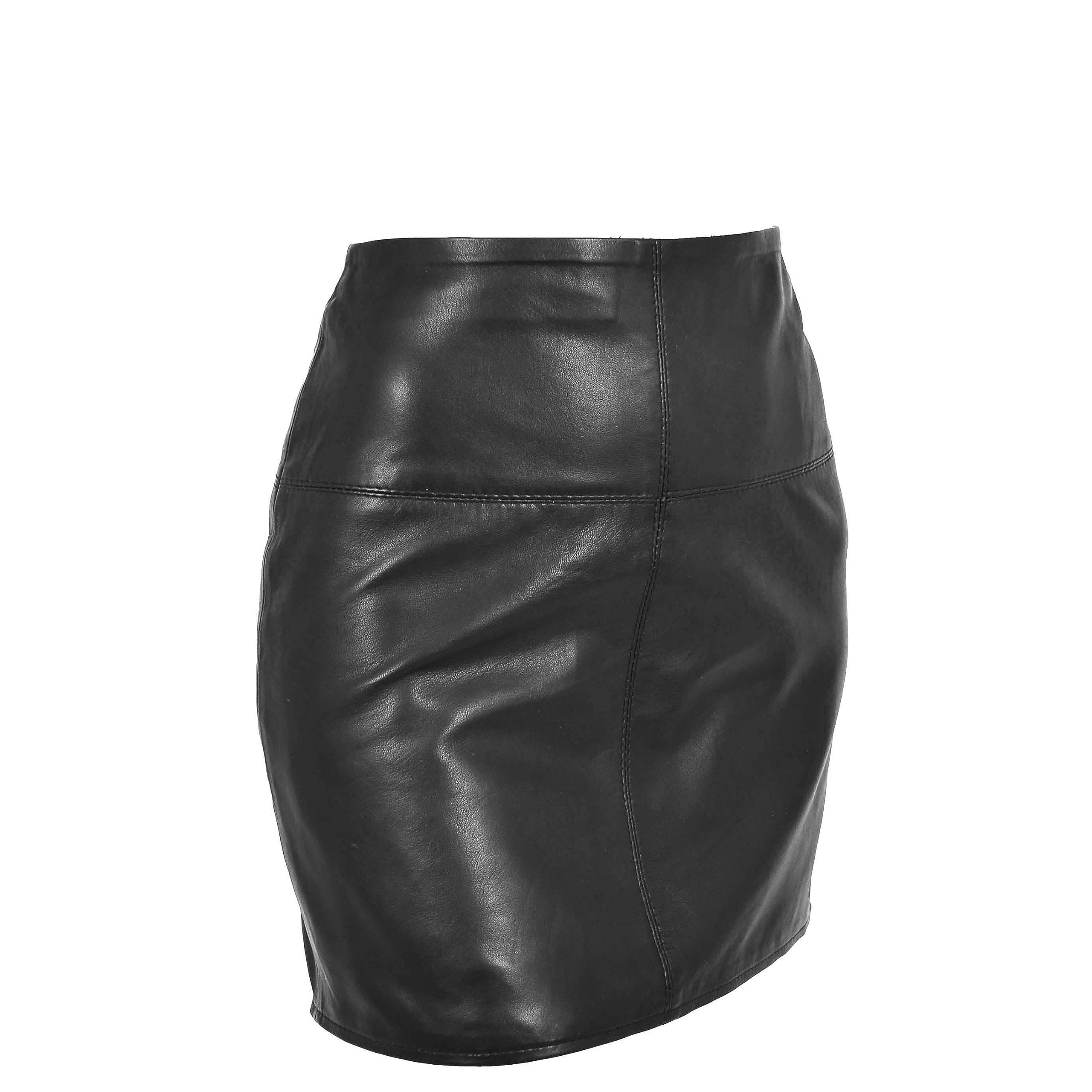 DR567 - Gonna a tubino da donna, in pelle, lunghezza 40,6 cm, colore nero