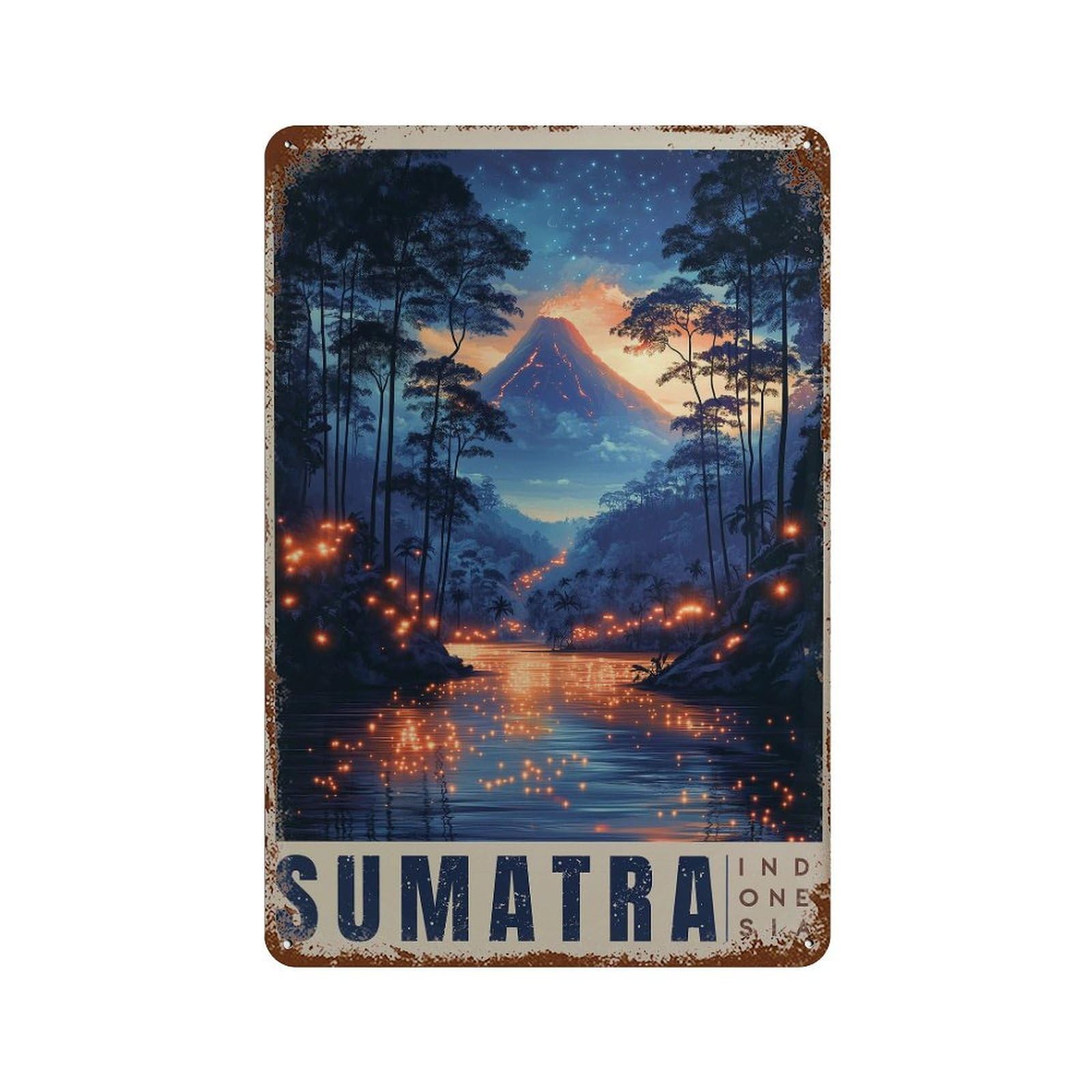 xiaoxiaoshen Sumatra Volcano Travel – Moody Jungle Landscape Wall Decor Art Metal Tin Poster Modern Home Decor Art Home Bar Shop Decorations Vintage Sign 30x20cm