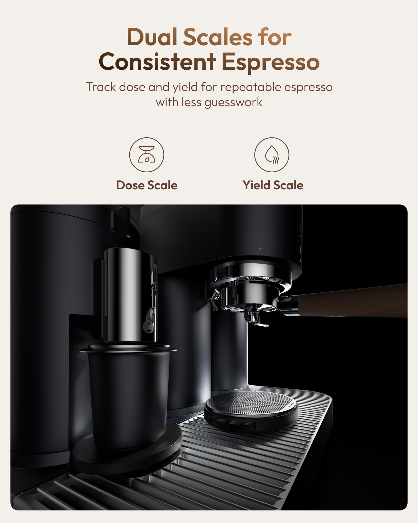 Meraki Dual Boiler Espresso Machine with Grinder and Built-In Dual Scales view 3