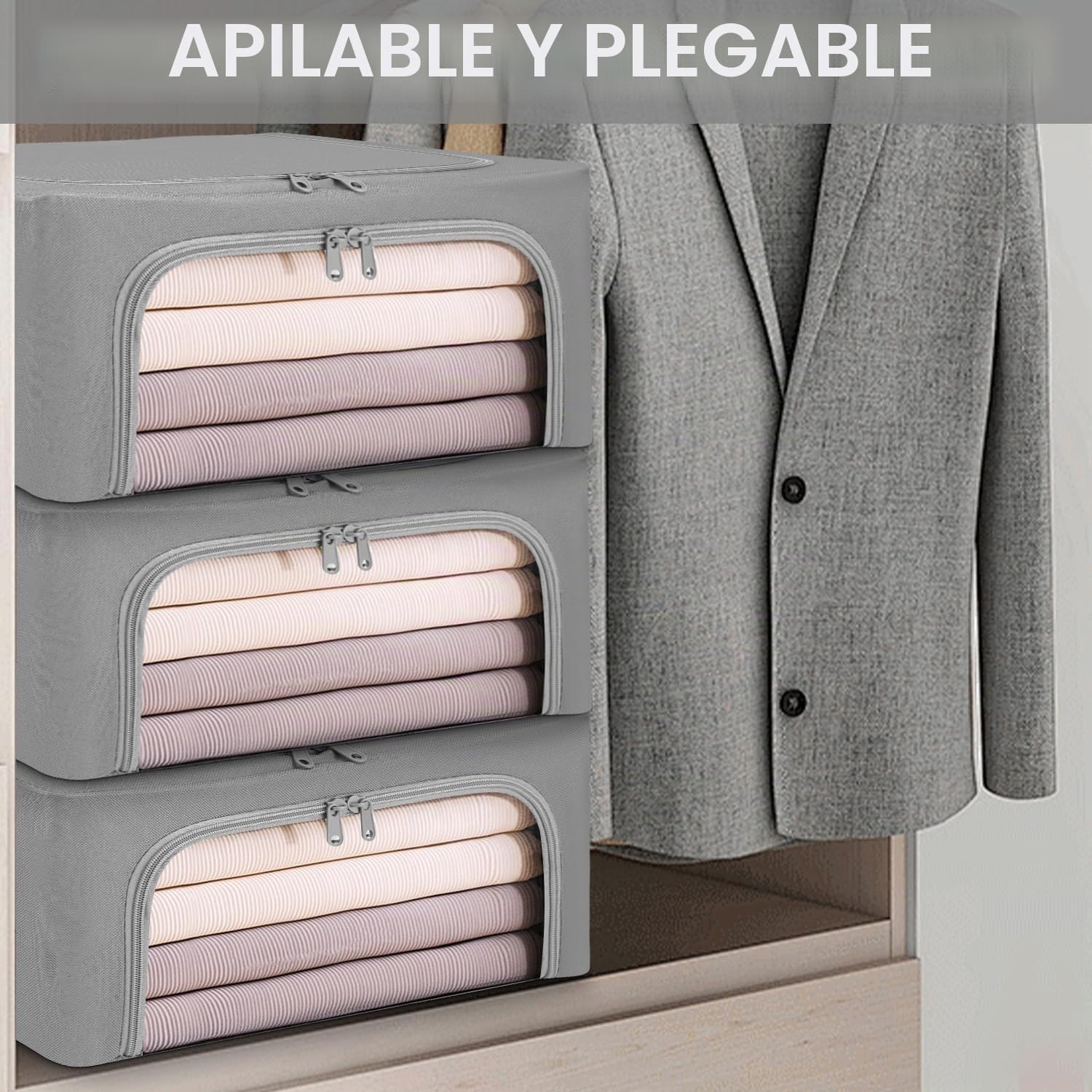 Cajas Almacenaje Ropa con Cremallera Oxford Organizador Armario Gris Claro