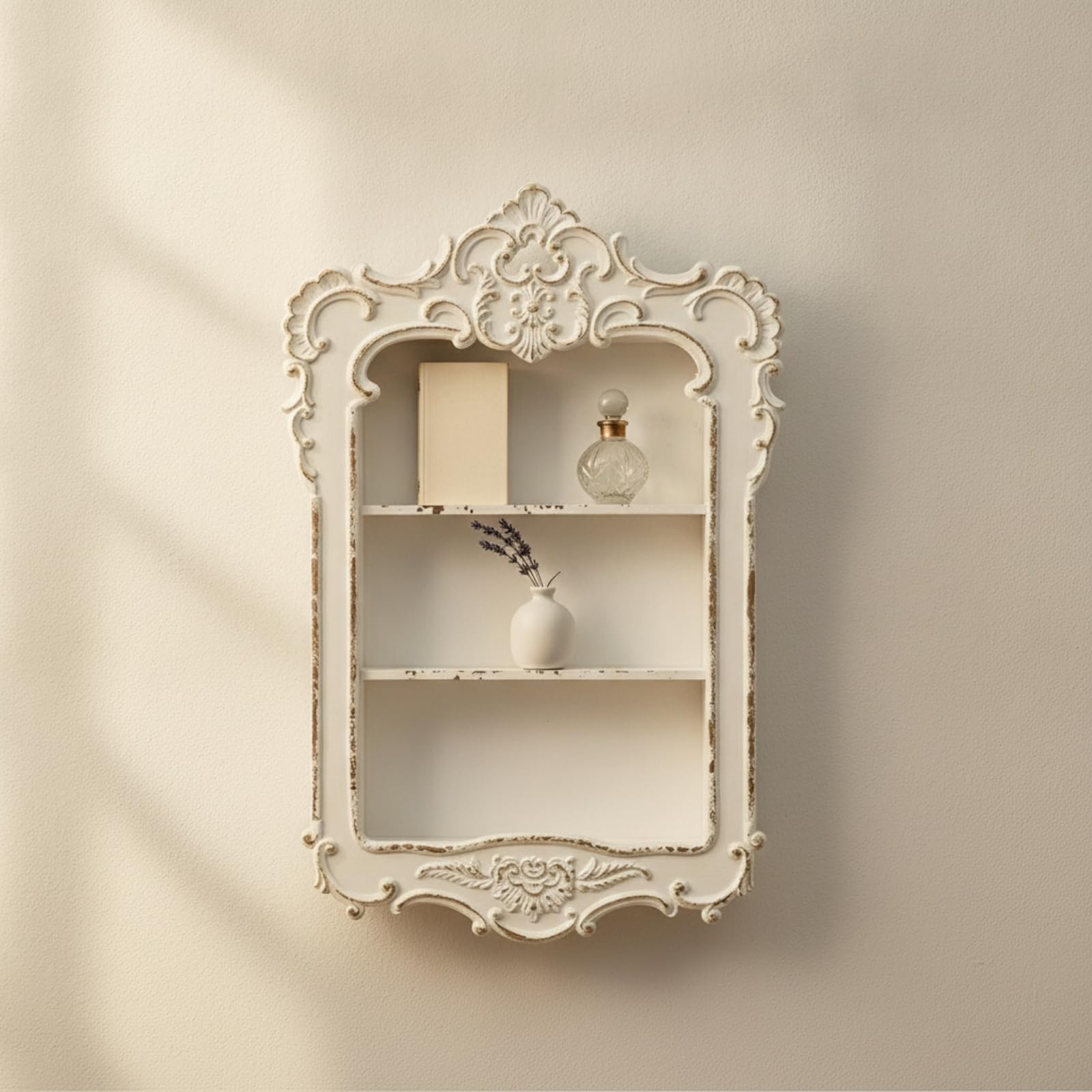 Estantería Pared Elegante Estante Flotante Versátil Mueble para Dormitorio, Blanco Retro