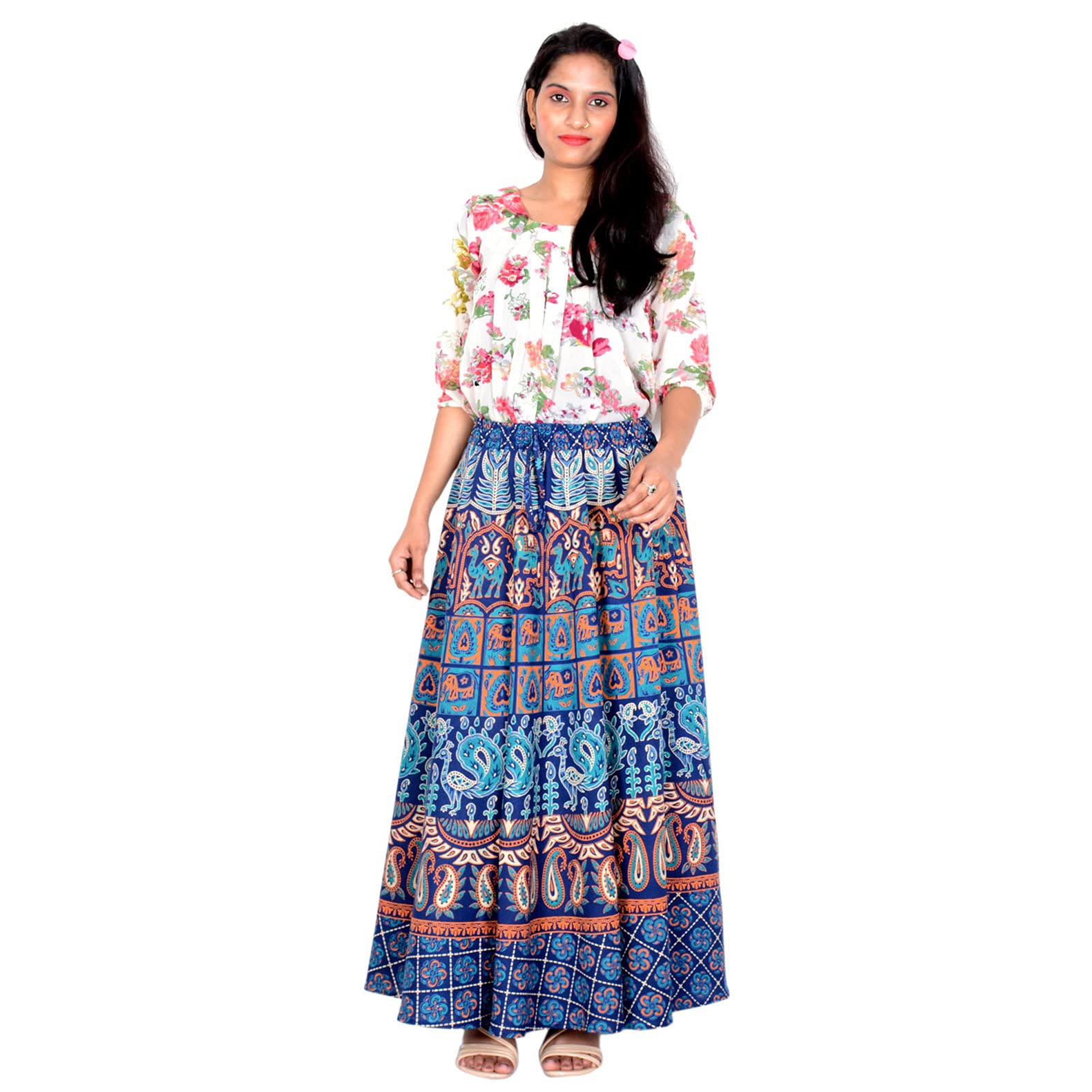 rajvila 36 Inch Length Women's Cotton Printed Regular Long Elasti Skirt for Women (E_E36NT_0005)-picture-24