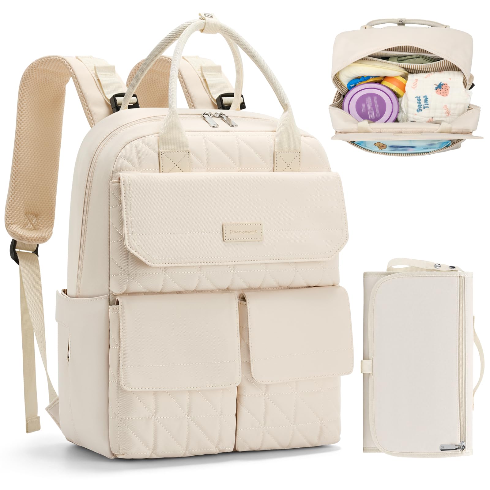 RAINSMORE Sac à Dos à Langer avec Matelas à Langer Pliable et Portable