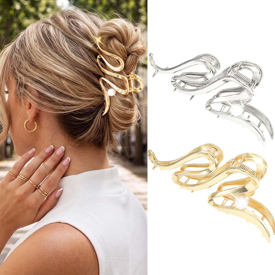 Gortin Gold Claw Clips Metal Hair Clips Nonslip Pearl Hair Claw Clip Fancy Hair Accessories for Women