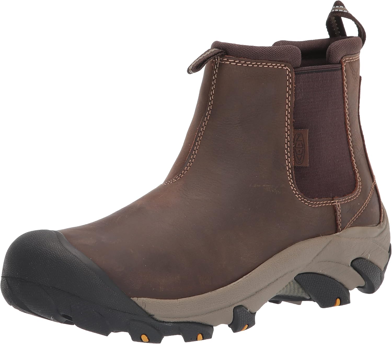 KEEN Women's Targhee 2 Pull On Mid Height Leather Chelsea Boot, Veg Brown/Black, 5