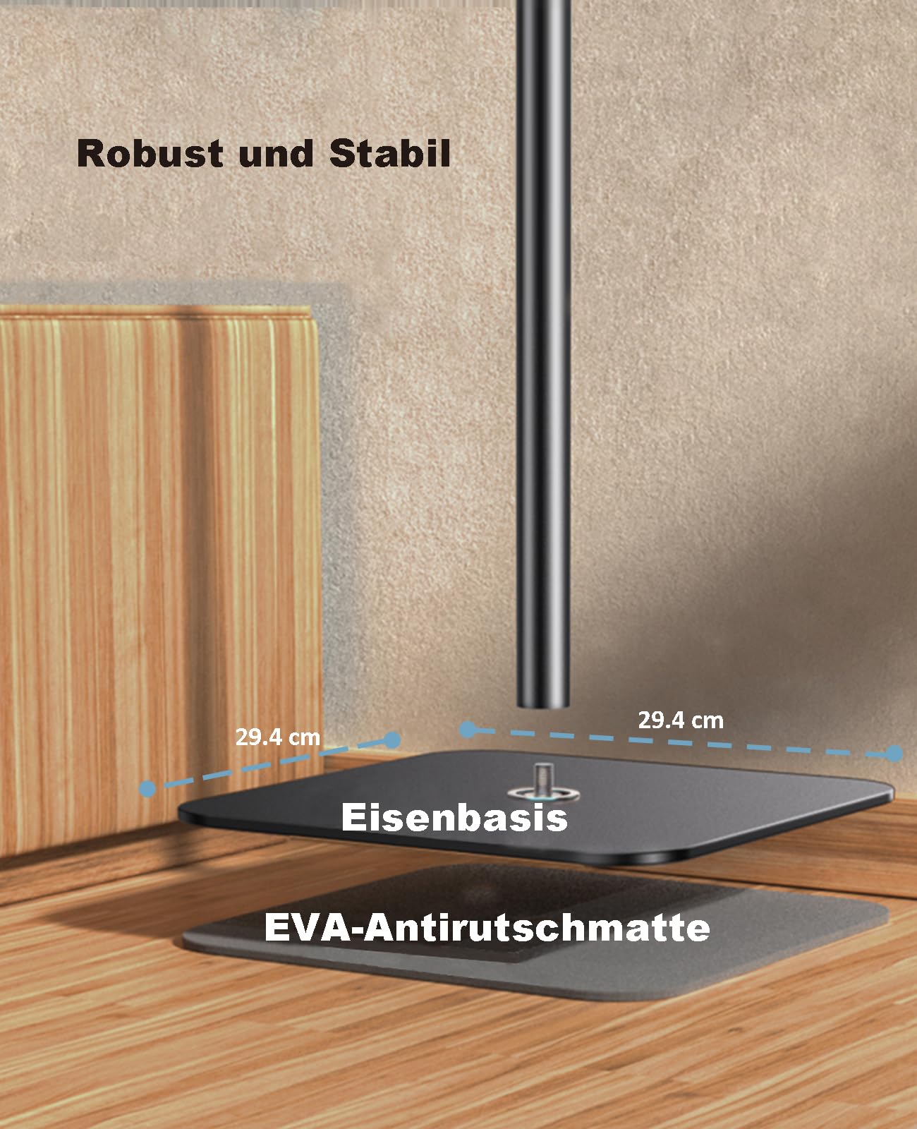 Beamer Ständer Projektor Halterung Höhenverstellbar 104–160 cm – Bodenständer mit Platte für Präsentationen, Heimkino, Studio, Büro – Traglast bis 6 kg
