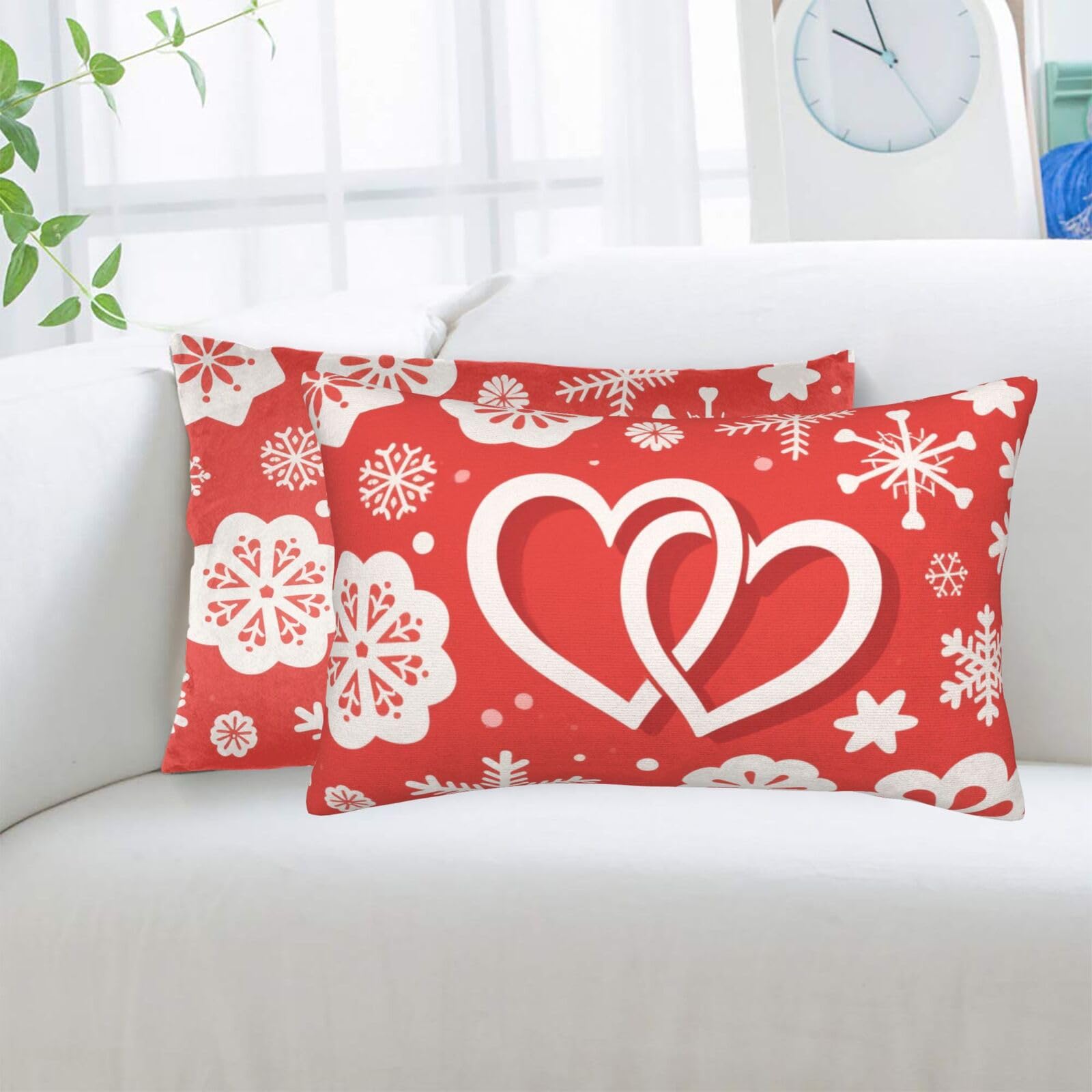 2 Pack Standard Pillowcases Sets, Ultra Soft Comfort Microfiber Plush Pillow Cases Valentine Hearts Snowflake Flower Decorative Throw Pillow Cover with Hidden Zipper for Bedroom, Sofa, Couch,14"X20"