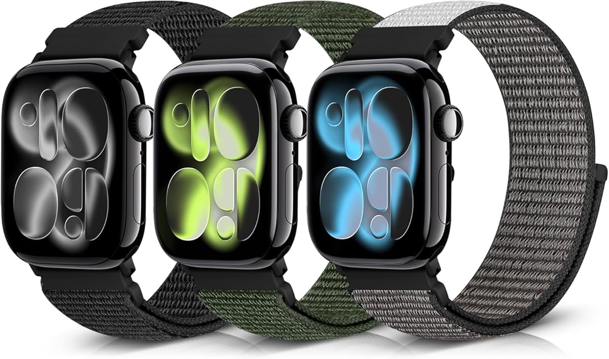 Nylon Sport Bands Compatible with Apple Watch Band 49mm 45mm 46mm 44mm 42mm 41mm 40mm 38mm Women Men, Adjustable Solo Loop Bands for iWatch Series 11 10 9 8 7 6 5 4 3 SE Ultra 2 1, 3 Pack