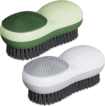 Laundry Stain Brush 2 Pack Two-Side Soft Bristle Scrub Brush for Stain Removal Silicone Household Clothes Washing Brush Dual-use Scrubbing Brush for Clothes Underwear Green and White