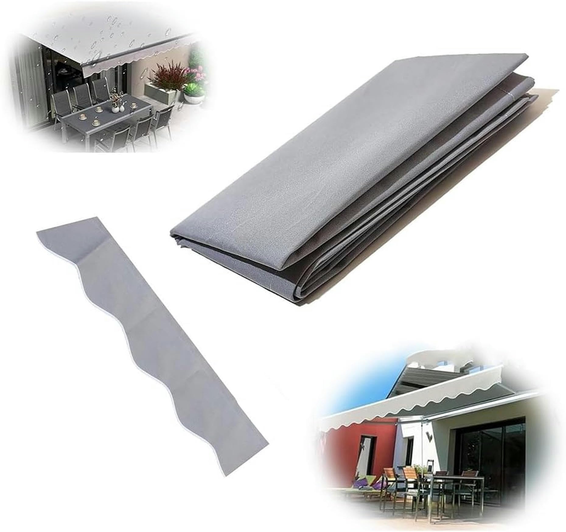 Tela para toldo retráctil de repuesto 3x2.5m gris cubierta para ventanas exteriores
