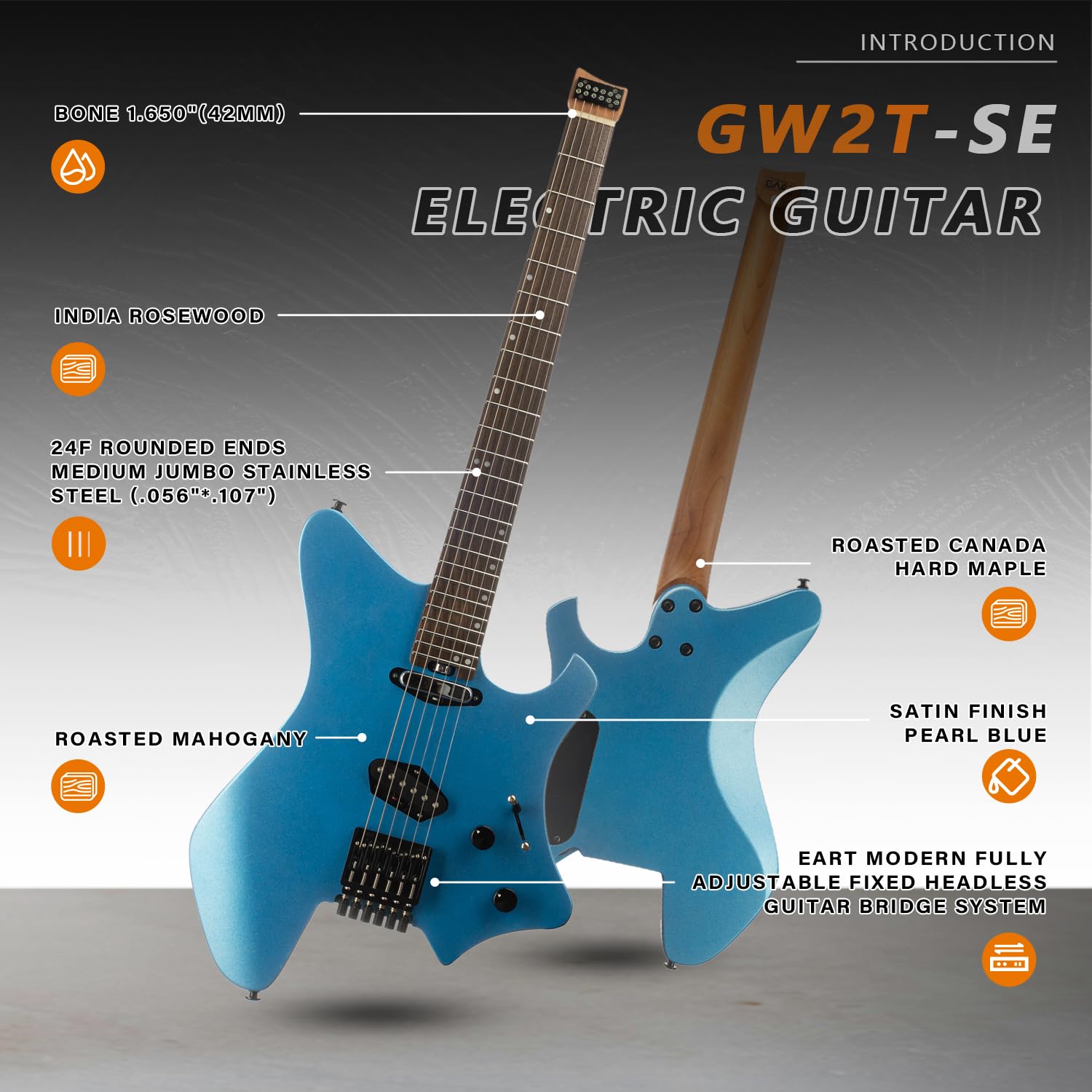 Amazon | EART GW2T-SE ヘッドレスエレクトリックギター、ソリッド