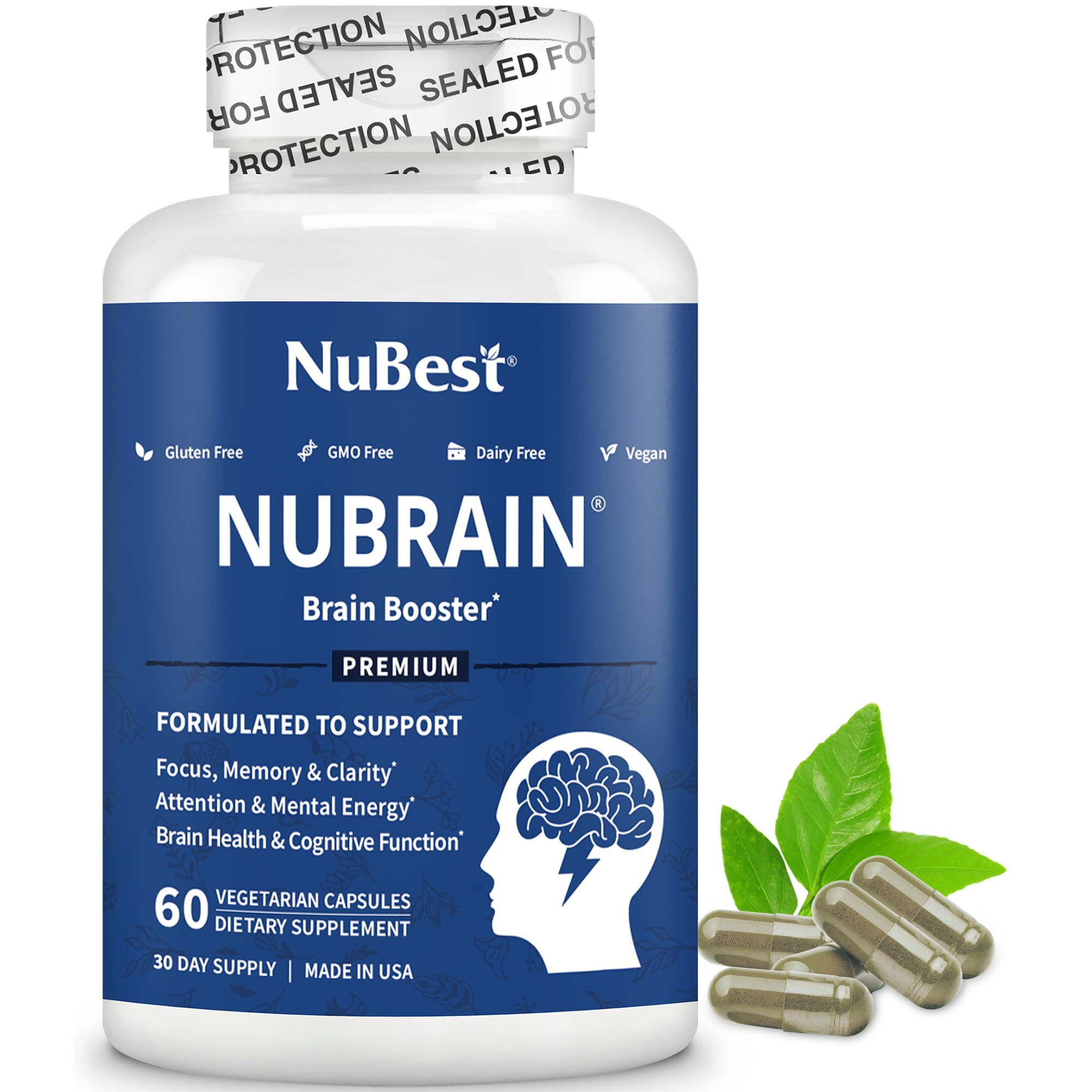 NuBrain - Brain Booster, Memory, Focus, Clarity - 60 Count (1 Pack)