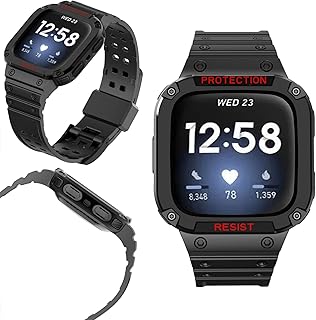 ODENOI Compatible with Fitbit Versa 4/Fitbit Versa 3/Fitbit Sense 2/Fitbit Sense Women Men,Soft Breathable Silicone with Bumper Protective Case Replacement Bands for Versa 4/Versa 3/Sense 2/Sense