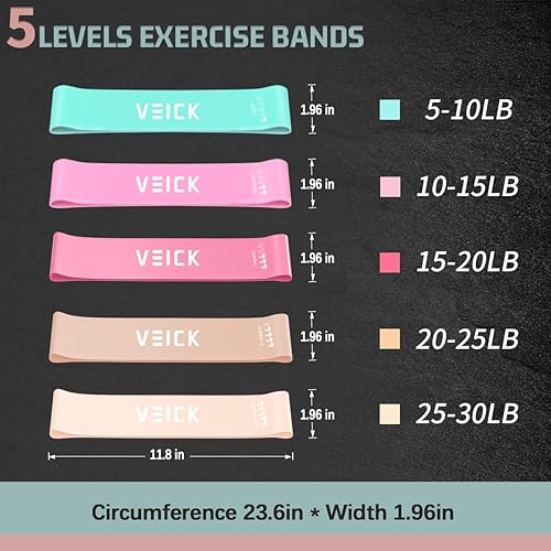 Miniatura 4 de VEICK Pilates Bar Kit with Resistance Bands, Elastic Workout Bands for Men Women, Set of 5 Resistance Loop Bands for Home Fitness Stretching