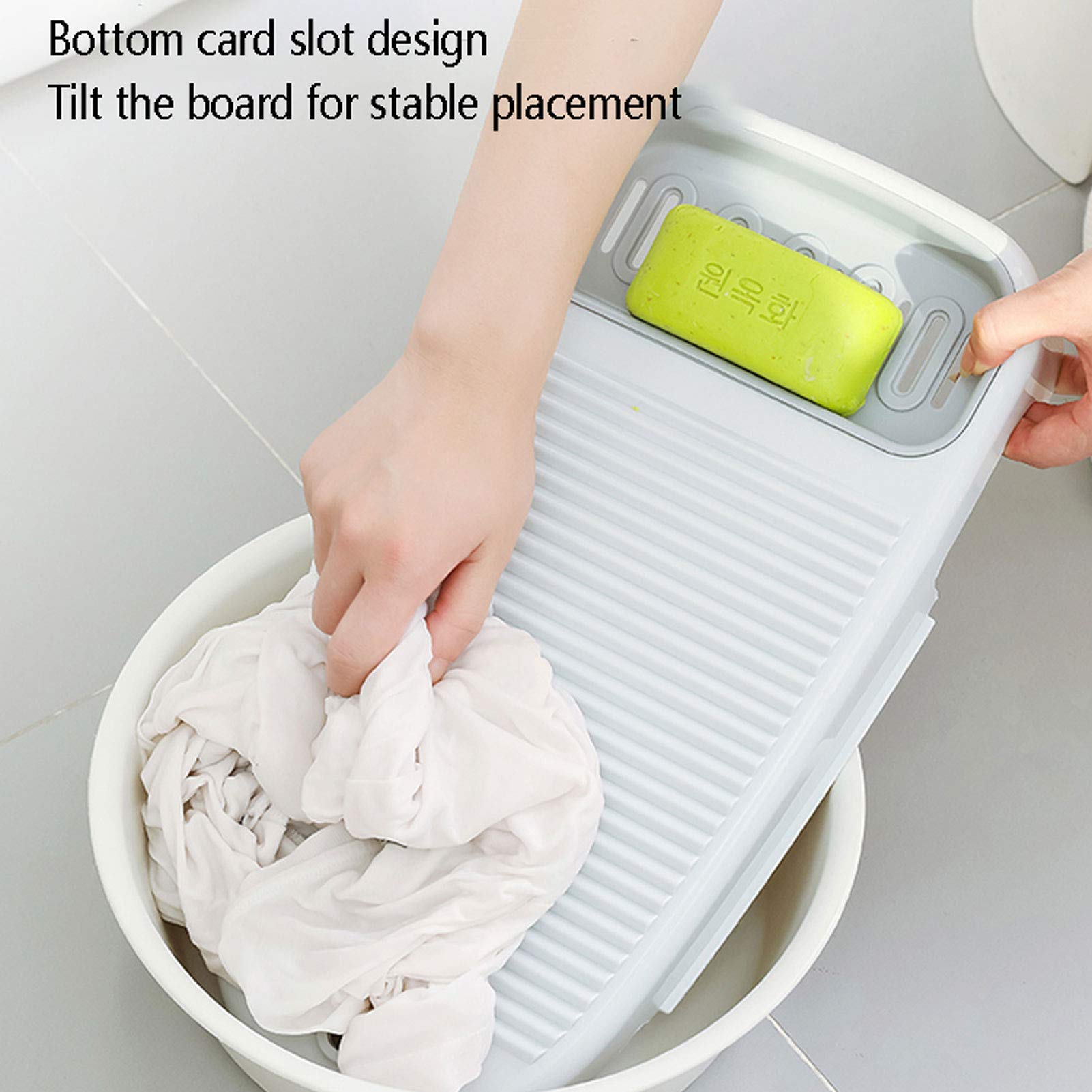Mini Washboard Plastica Portatile, Lavatoio Antiscivolo, con Treppiede Fisso, Strumento di Pulizia in Plastica, Domestica Washboard. L Grigio.