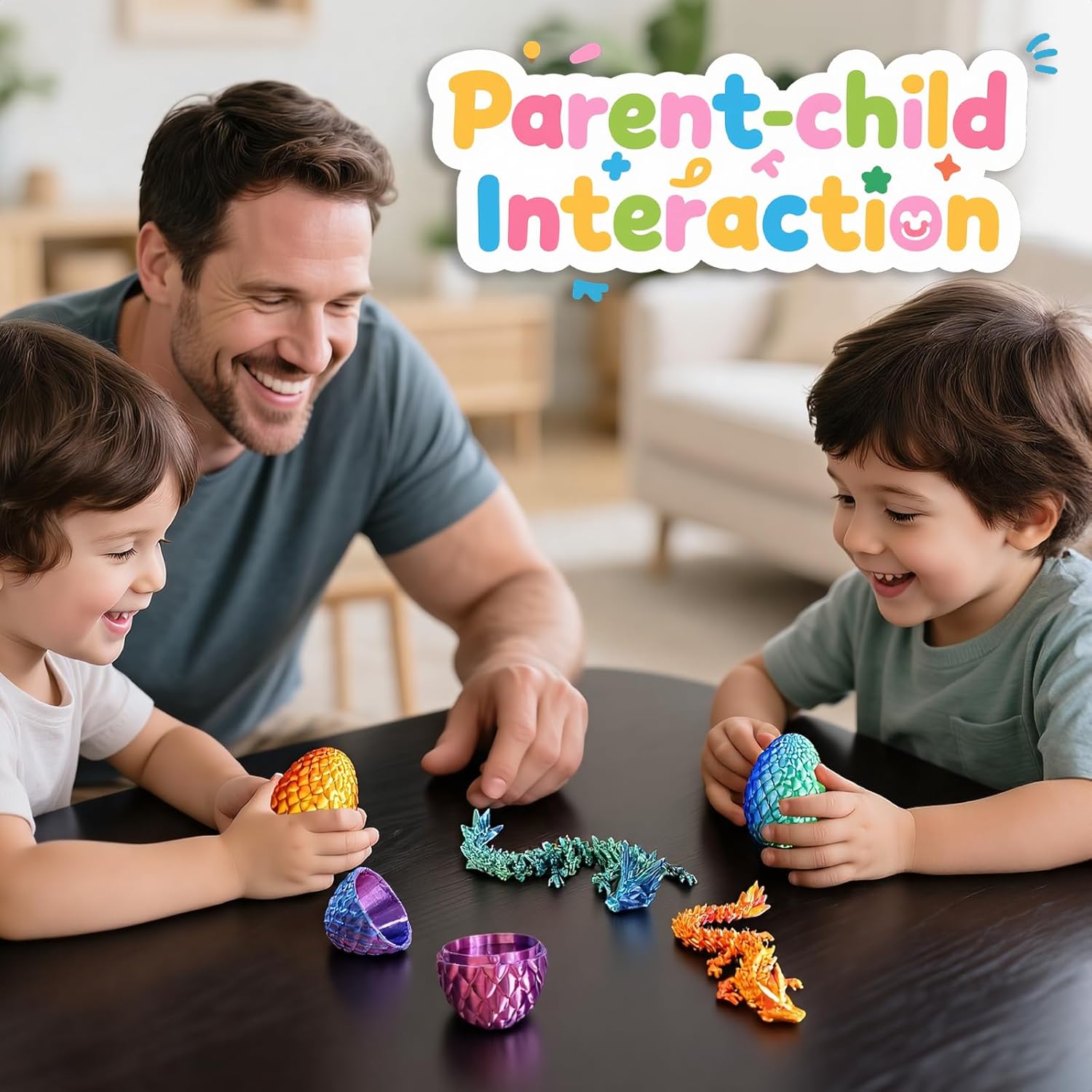 4PCS 3D Printed Dragon Egg, Cool 3D Printer Articulated Crystal Dragon Toy for Kids, Surprise Animals Figurines Fidget Dinosaur Eggs for Boys Kids Teen 5-7 4-6 8-12