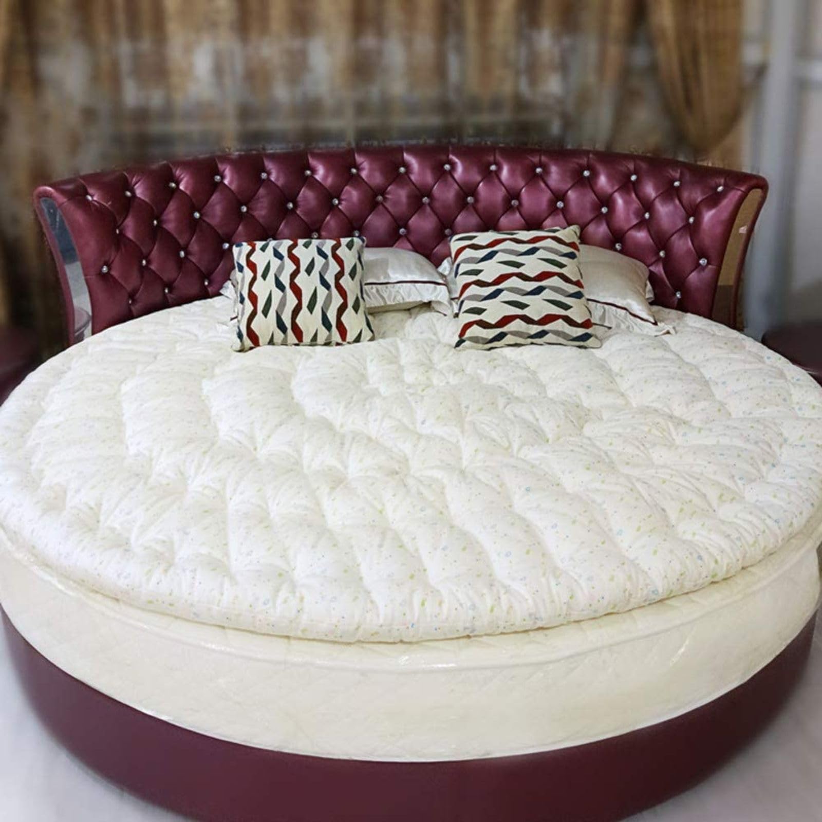 Genérico Cubrecolchón Redondo Suave y Esponjoso - Almohadilla de Confort Acolchada con Relleno de algodón 100% Grueso para un sueño Saludable - Extraíble y Reversible,5kg,D180cm(71inch)