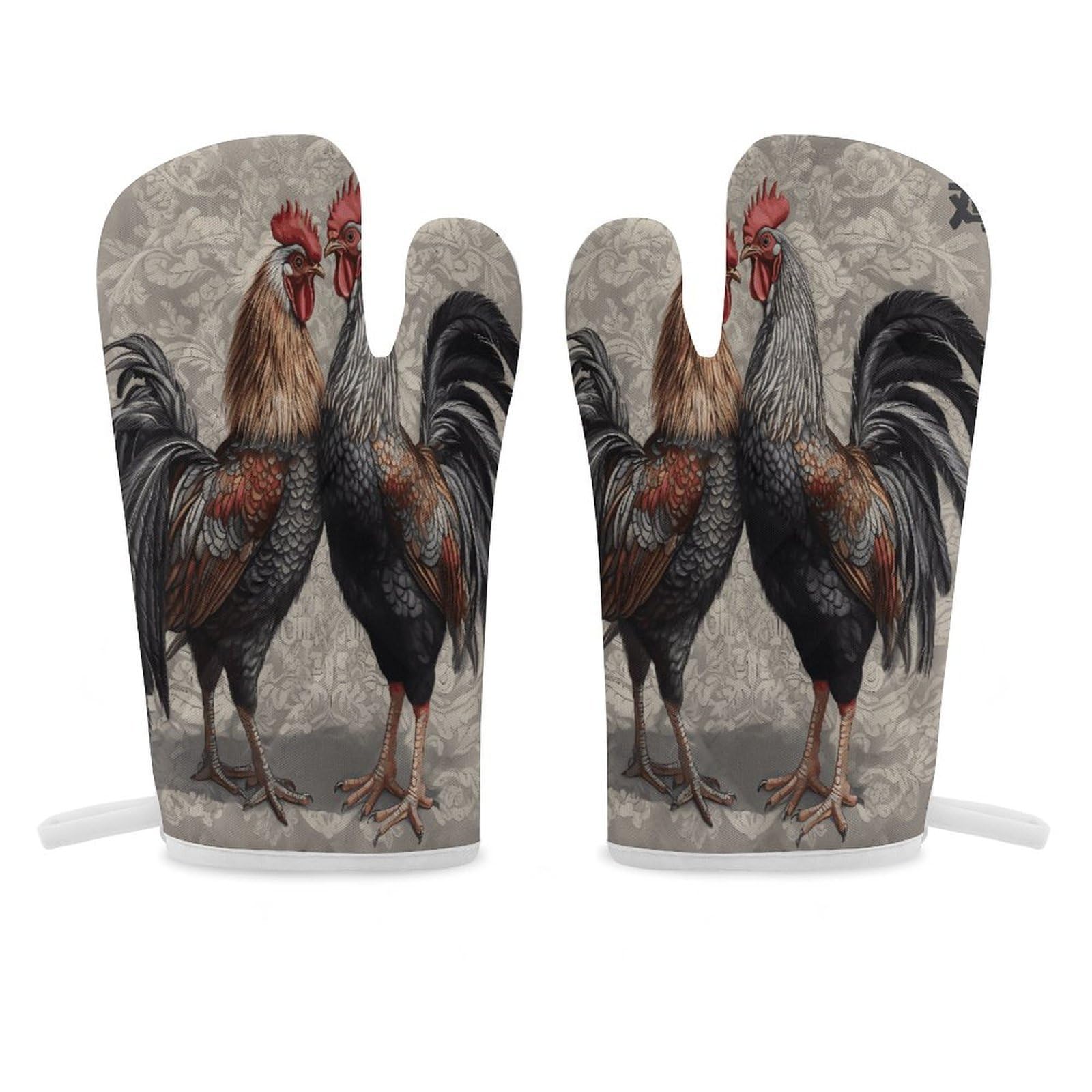 Rooster Pattern Oven Mitt Heat Resistant Potholder Set,Durable Oven Gloves for Gifts,Glove Pot Holder for Cooking Baking Grilling BBQ
