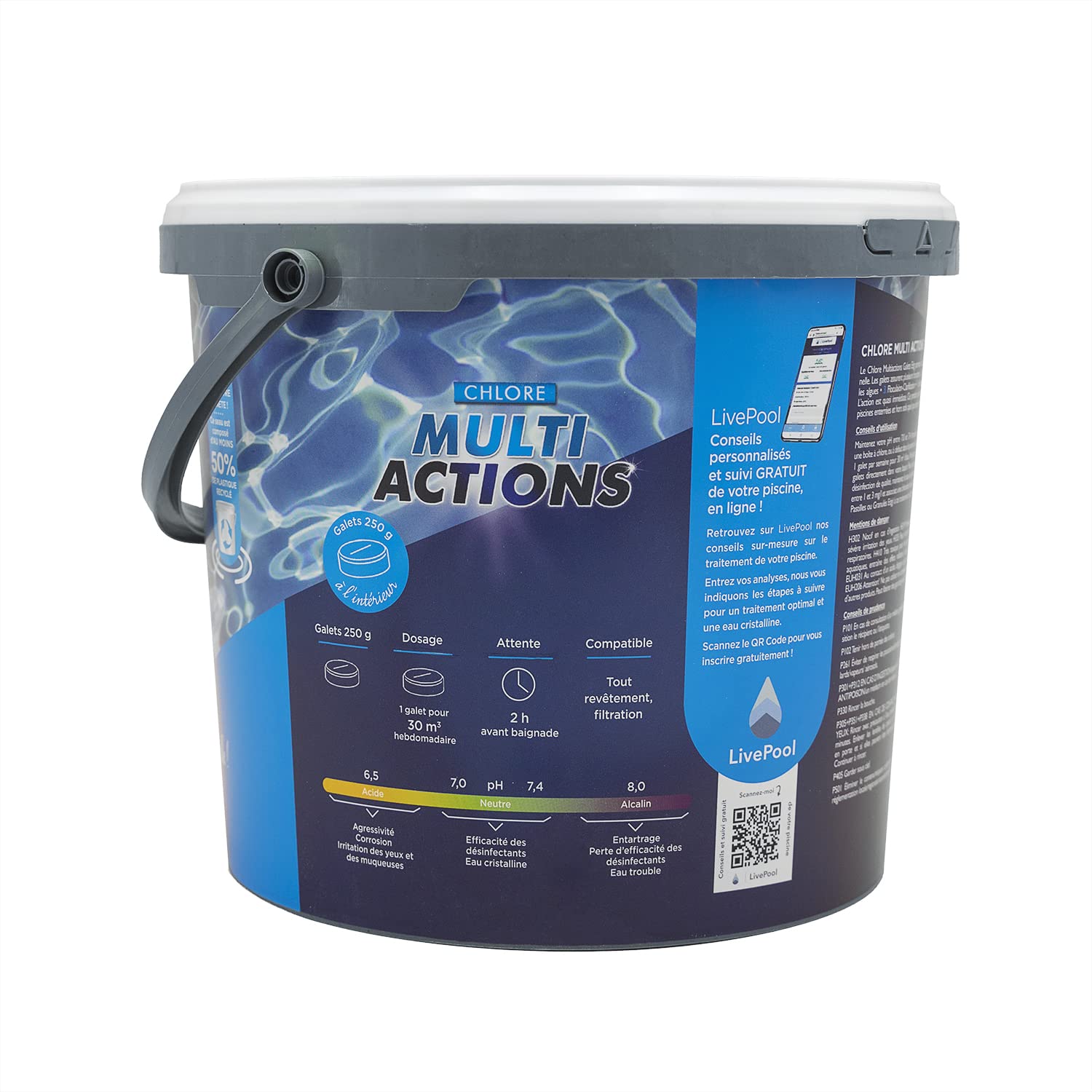 EDG by AQUALUX Chlore MULTIACTIONS Galets 250g - 5kg | Chlore Lent Stabilisé Multiaction - Désinfection Régulière Multifonction - Dissolution Lente + 10 Tests HPS OFFERTS 6 en 1