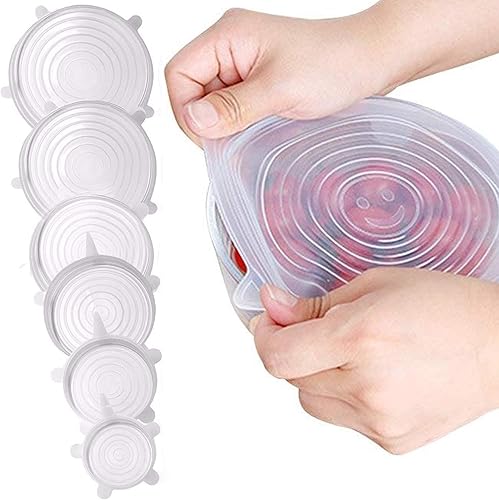 LunahRose - Tapas elásticas de silicona  Paquete de 6 fundas reutilizables para alimentos para cuencos, tazas y latas, herméticas, a prueba de
