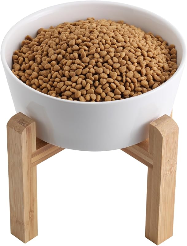 Comedouro Elevado de Cerâmica Addogyy com Suporte de Madeira para Cães Médios e Grandes, 20,32 cm, 1,27 kg